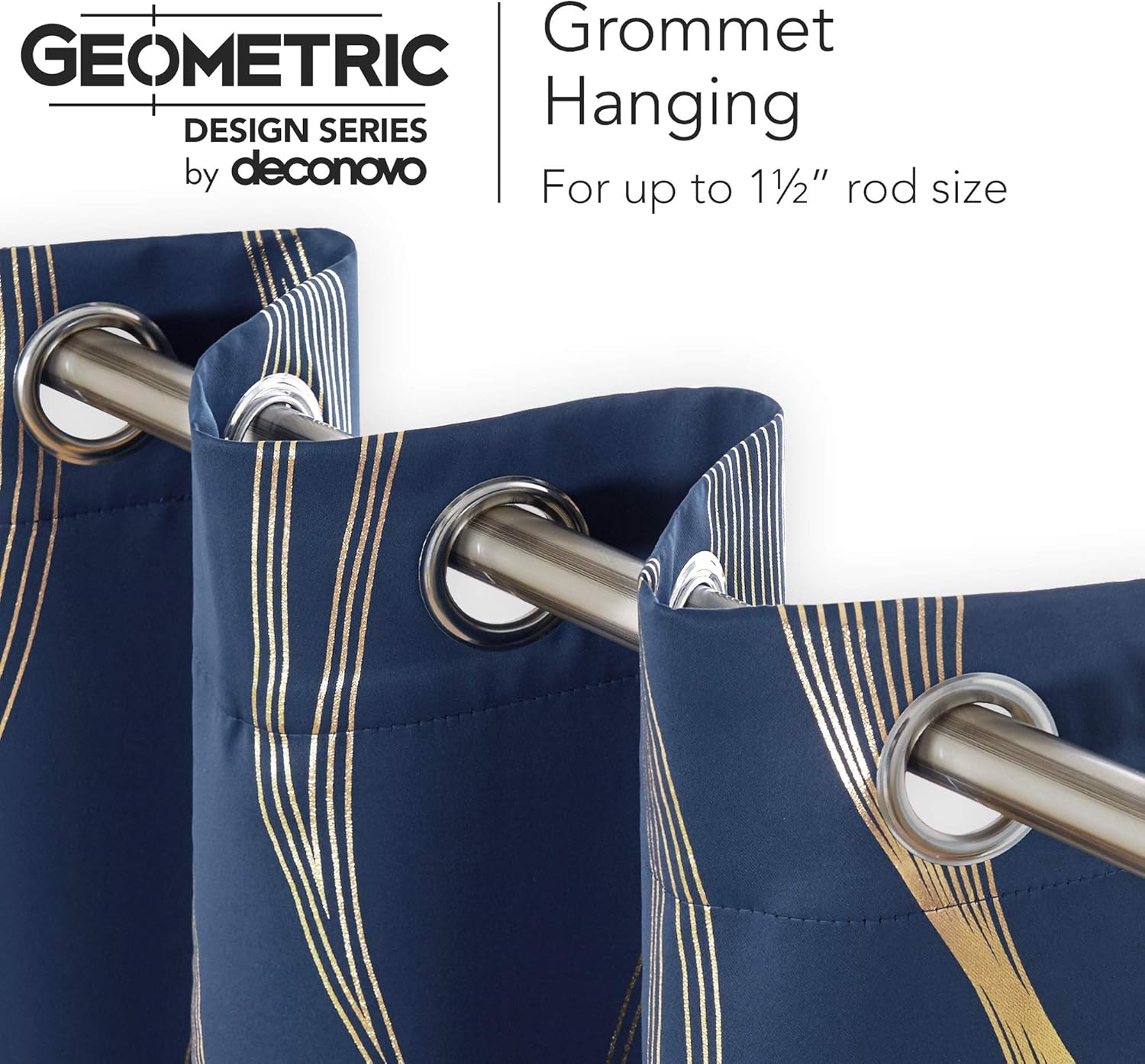 Deconovo Foil-Accented Wave Design Thermal Room Darkening Grommet Curtain Panels, Set of 2