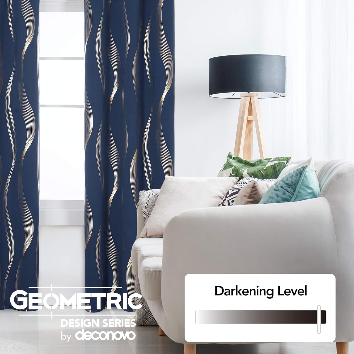 Deconovo Foil-Accented Wave Design Thermal Room Darkening Grommet Curtain Panels, Set of 2