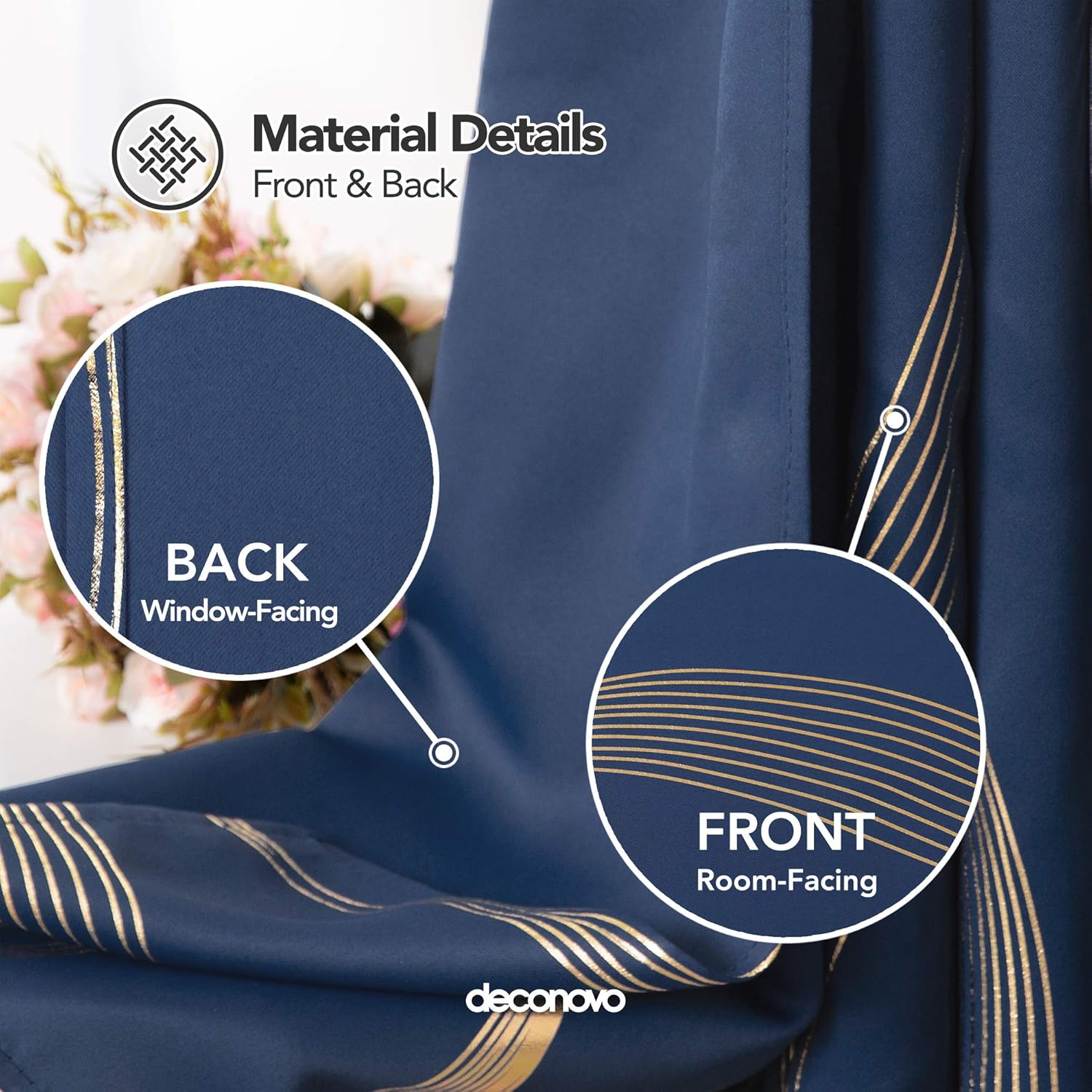 Deconovo Foil-Accented Wave Design Thermal Room Darkening Grommet Curtain Panels, Set of 2