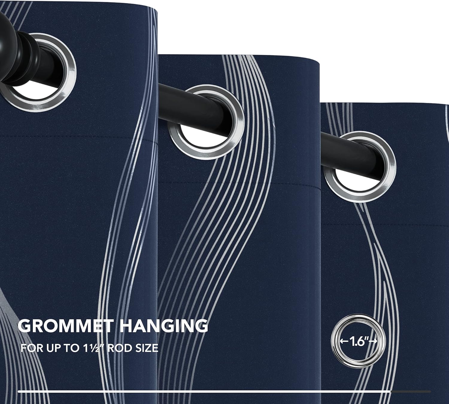 Deconovo Foil-Accented Wave Design Thermal Room Darkening Grommet Curtain Panels, Set of 2