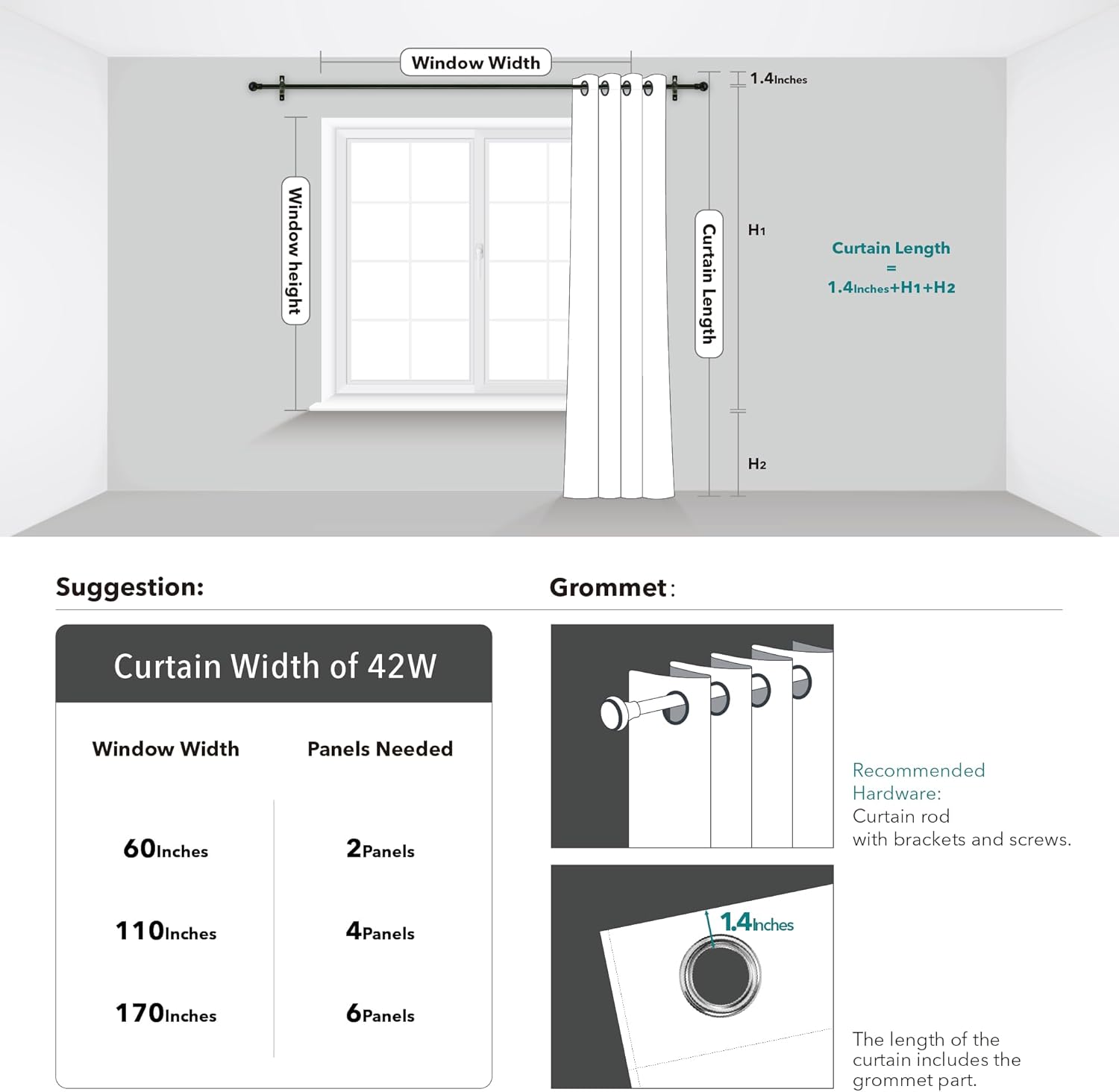 Deconovo Foil-Accented Wave Design Thermal Room Darkening Grommet Curtain Panels, Set of 2