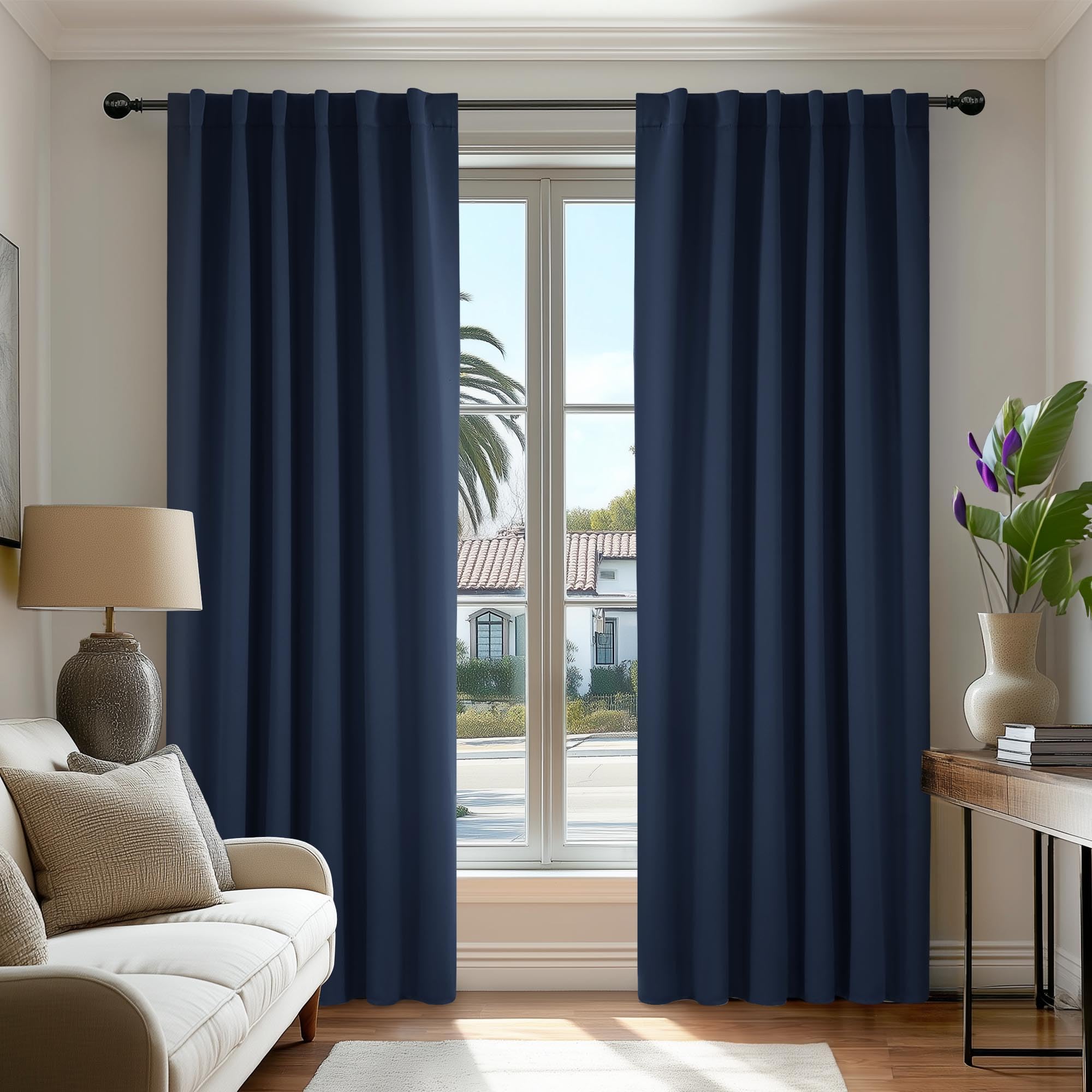 Deconovo Room Darkening Thermal Curtains, 2 Panels, Back Tab & Rod Pocket, Solid Color