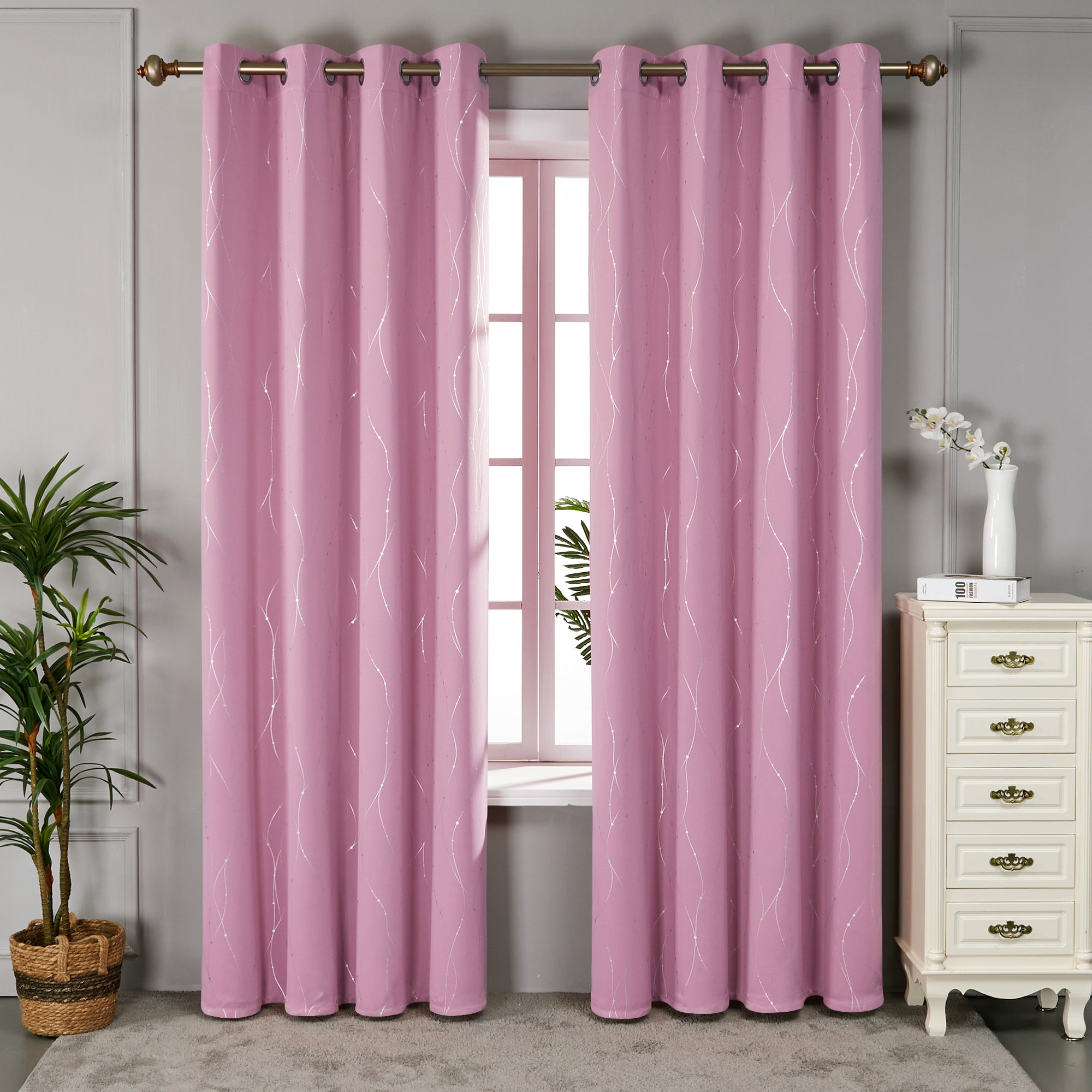 Deconovo Wave Line with Dots Blackout Curtains 52" W (2 Panels)