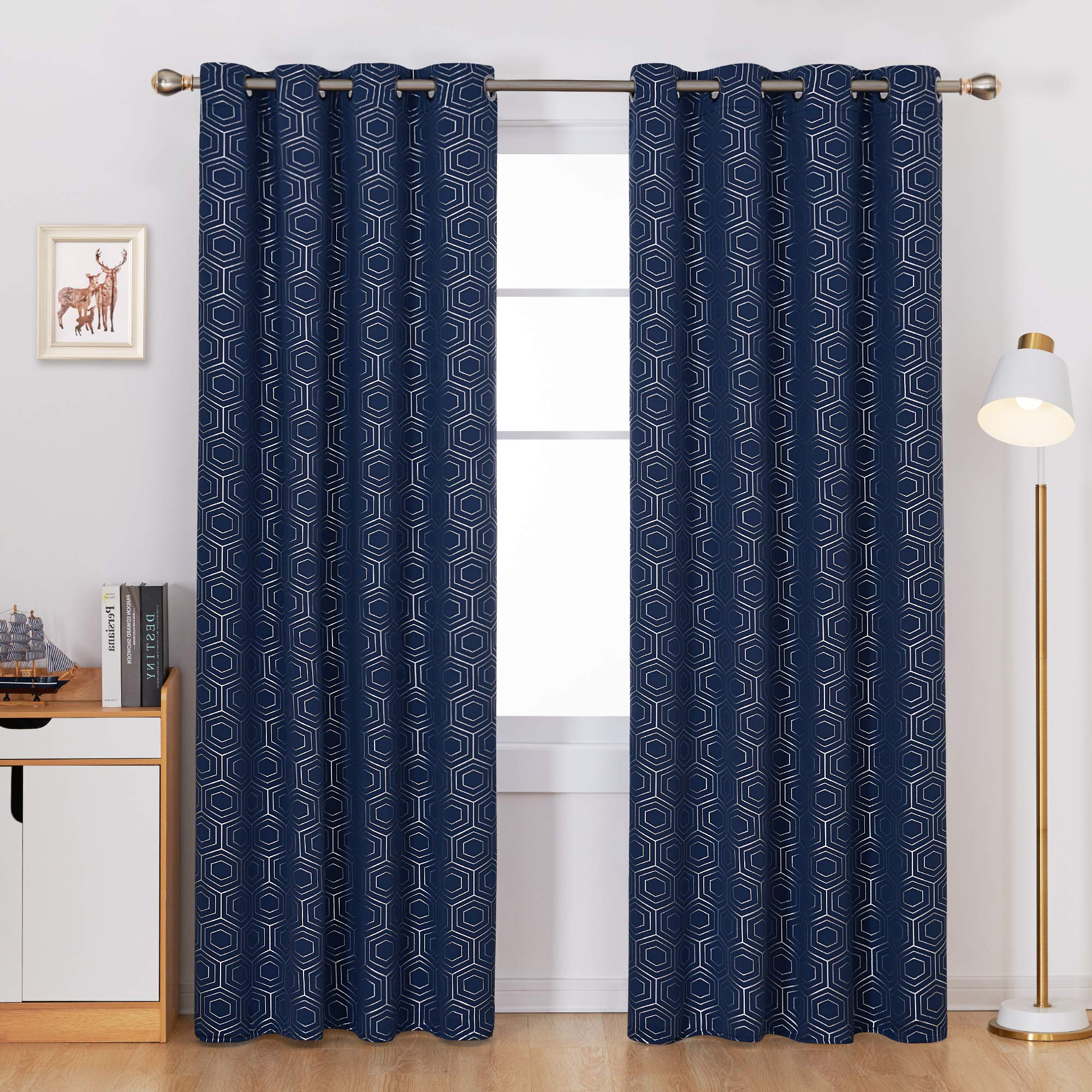 Deconovo Foil Geometric Blackout Curtains, 2 Panels, Grommet Top