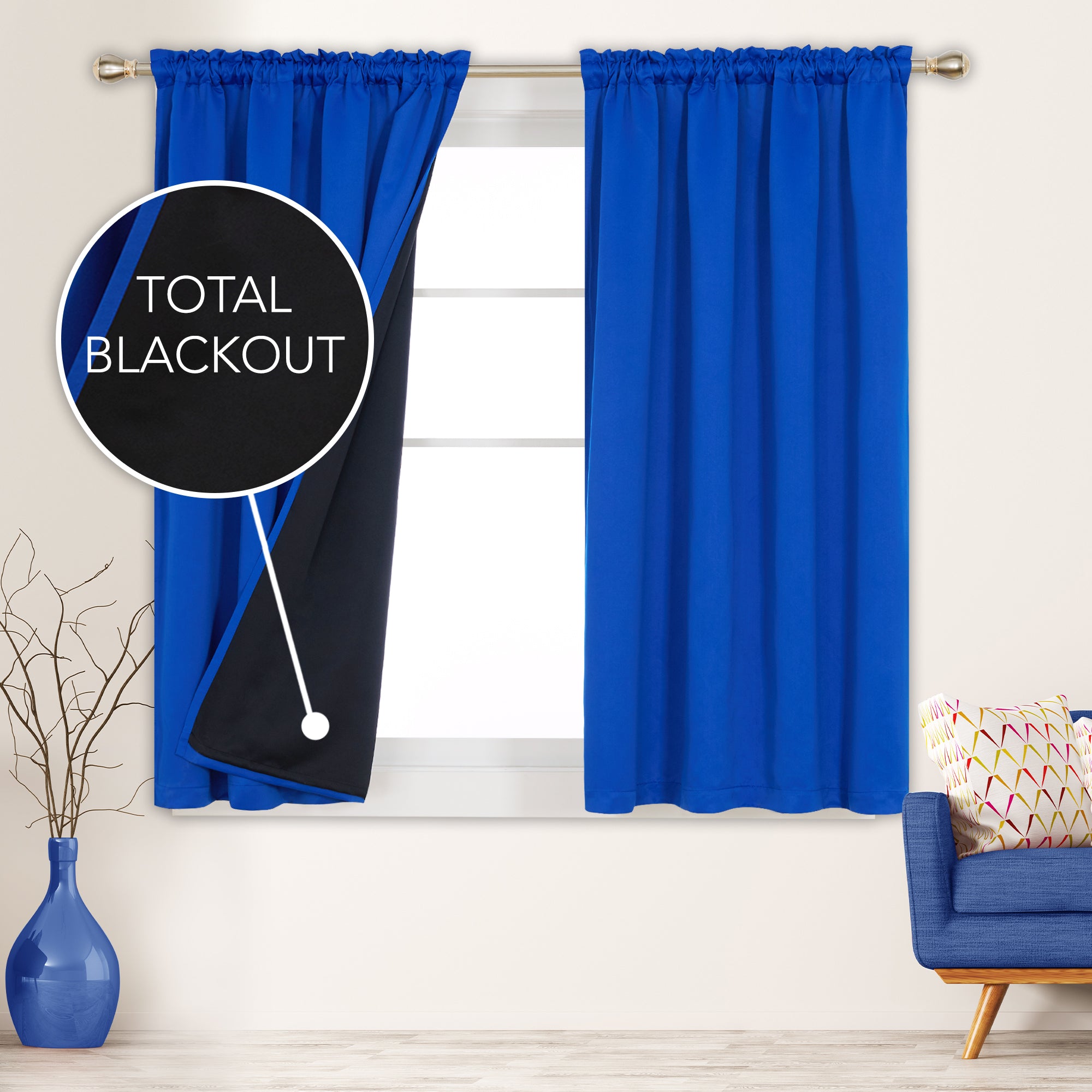 Deconovo ModernLuxury 100% Full BlackOut SatinRodCurtains For LivingRoom or BedRoom 2Panels