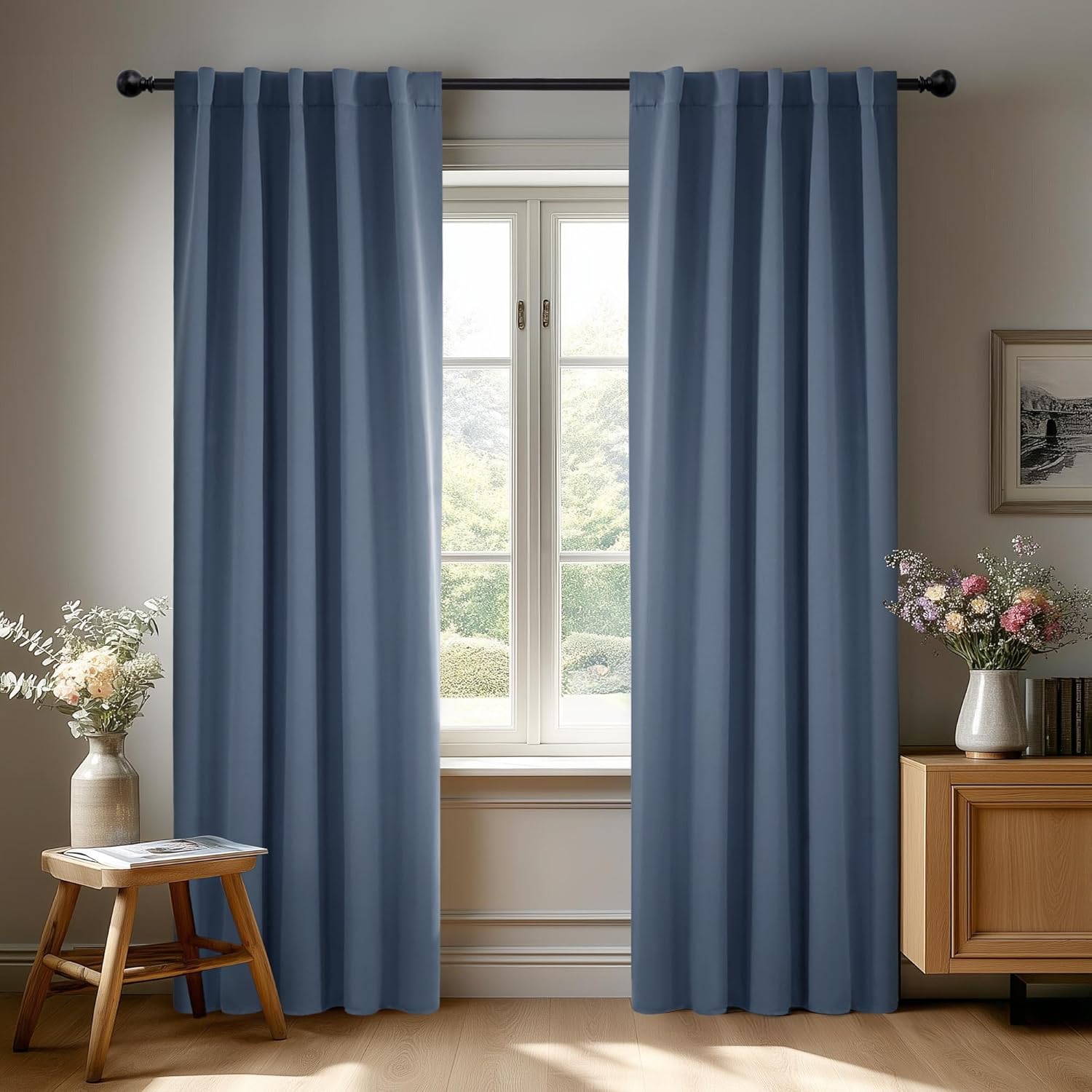 Deconovo Room Darkening Thermal Curtains, 2 Panels, Back Tab & Rod Pocket, Solid Color