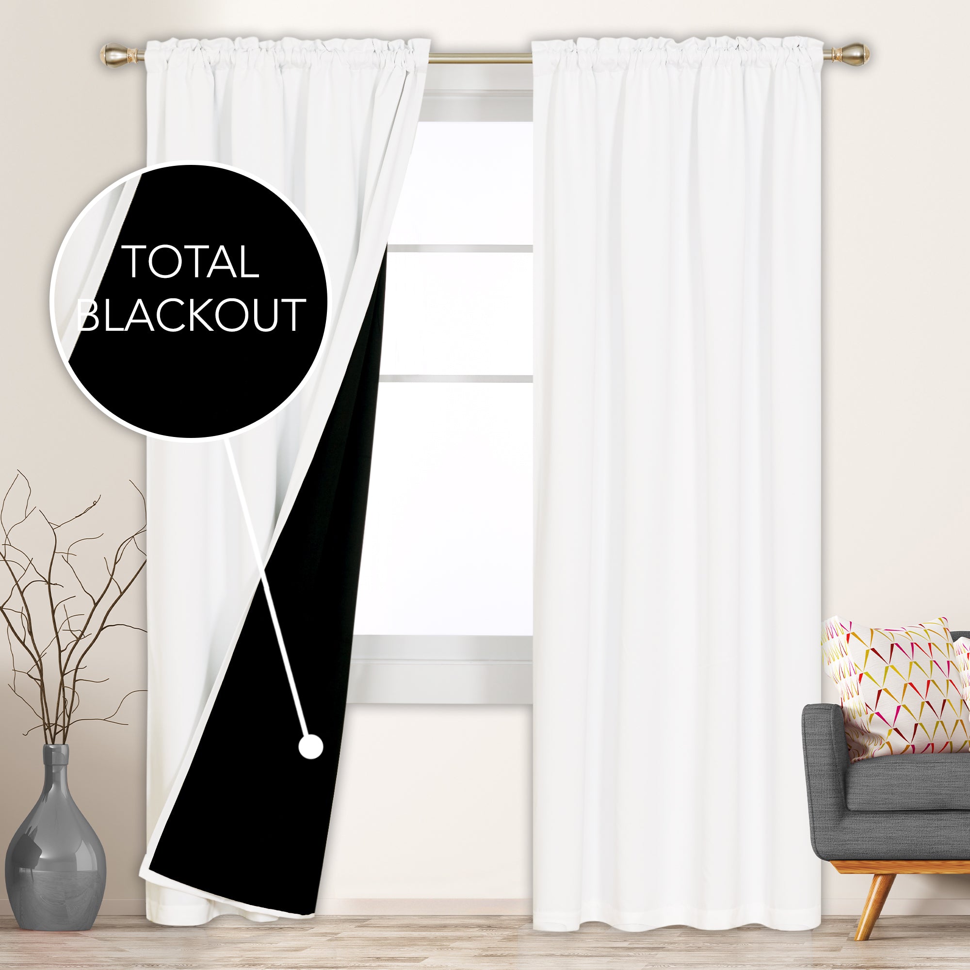 Deconovo ModernLuxury 100% Full BlackOut SatinRodCurtains For LivingRoom or BedRoom 2Panels
