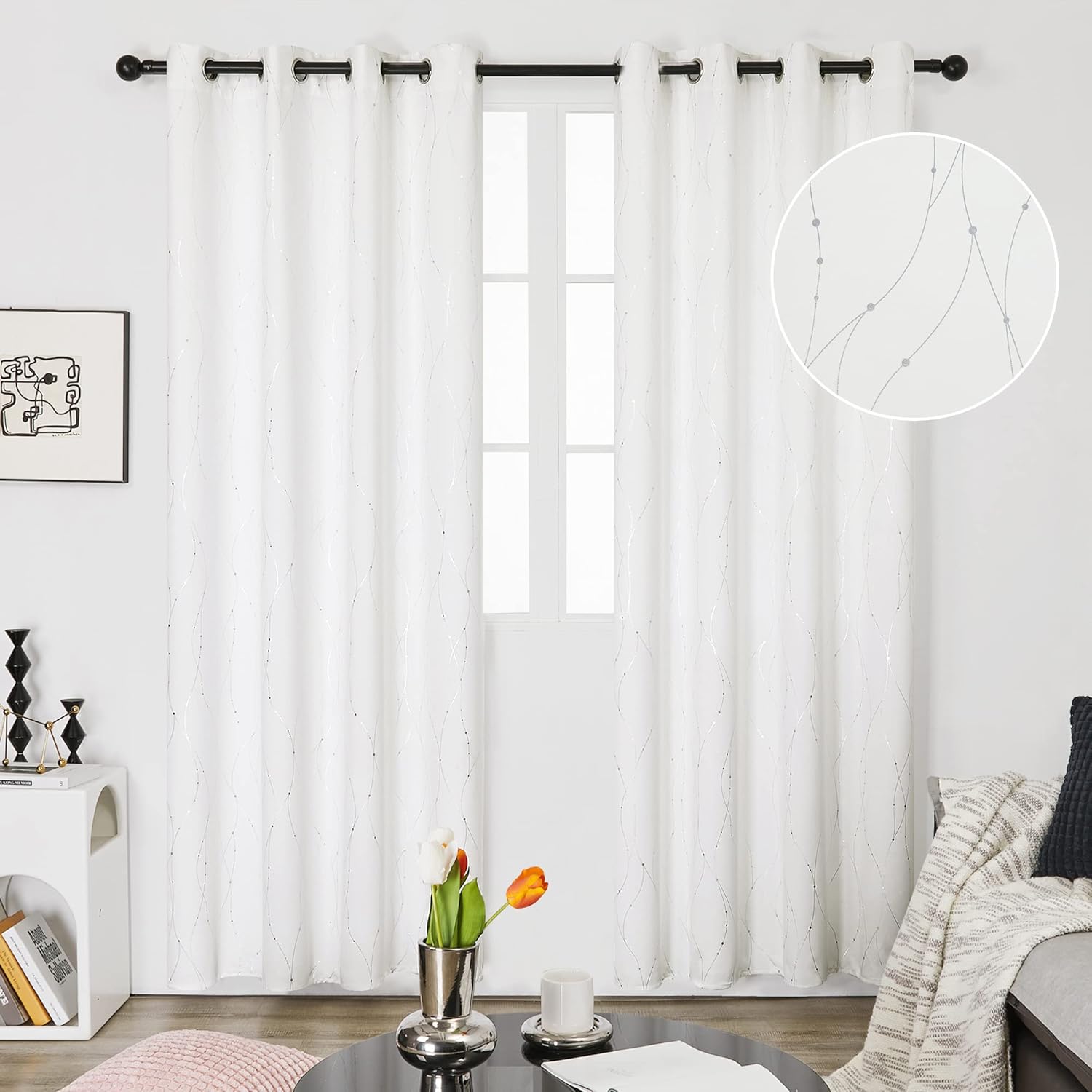 Deconovo Metallic Wave Foil Room Darkening Grommet Curtain Panels 2 Count