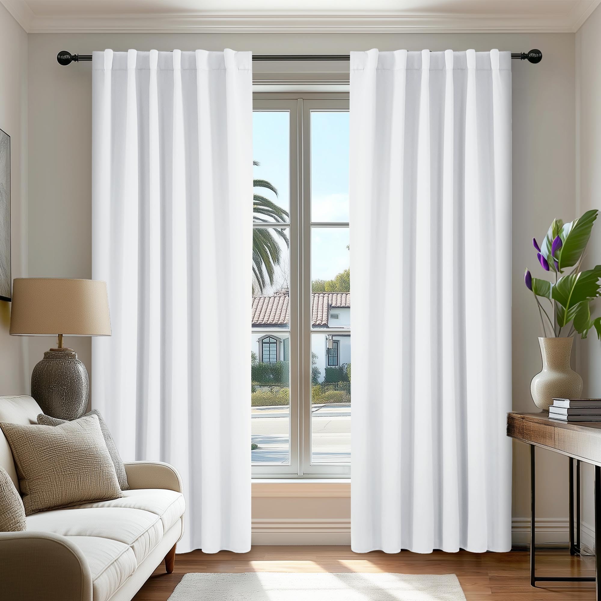 Deconovo Room Darkening Thermal Curtains, 2 Panels, Back Tab & Rod Pocket, Solid Color