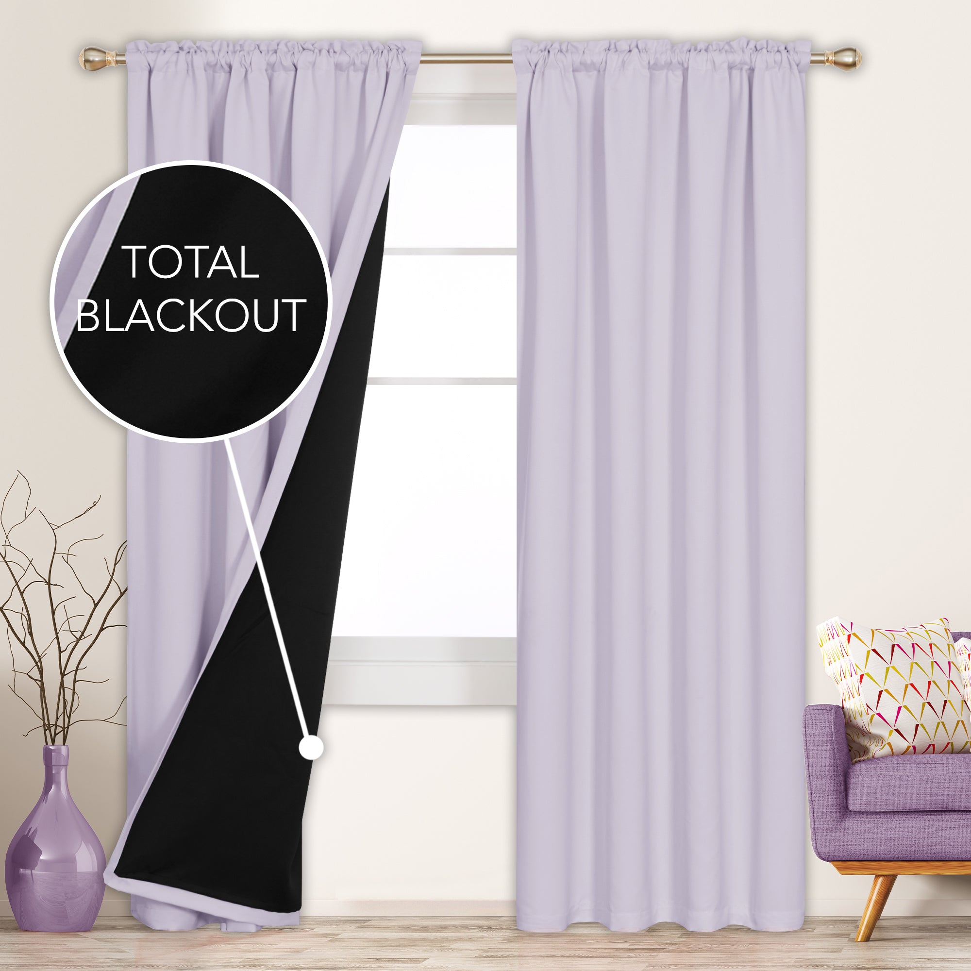 Deconovo ModernLuxury BlackOut RodCurtains For LivingRoom or BedRoom，Easy Clean,2Panels