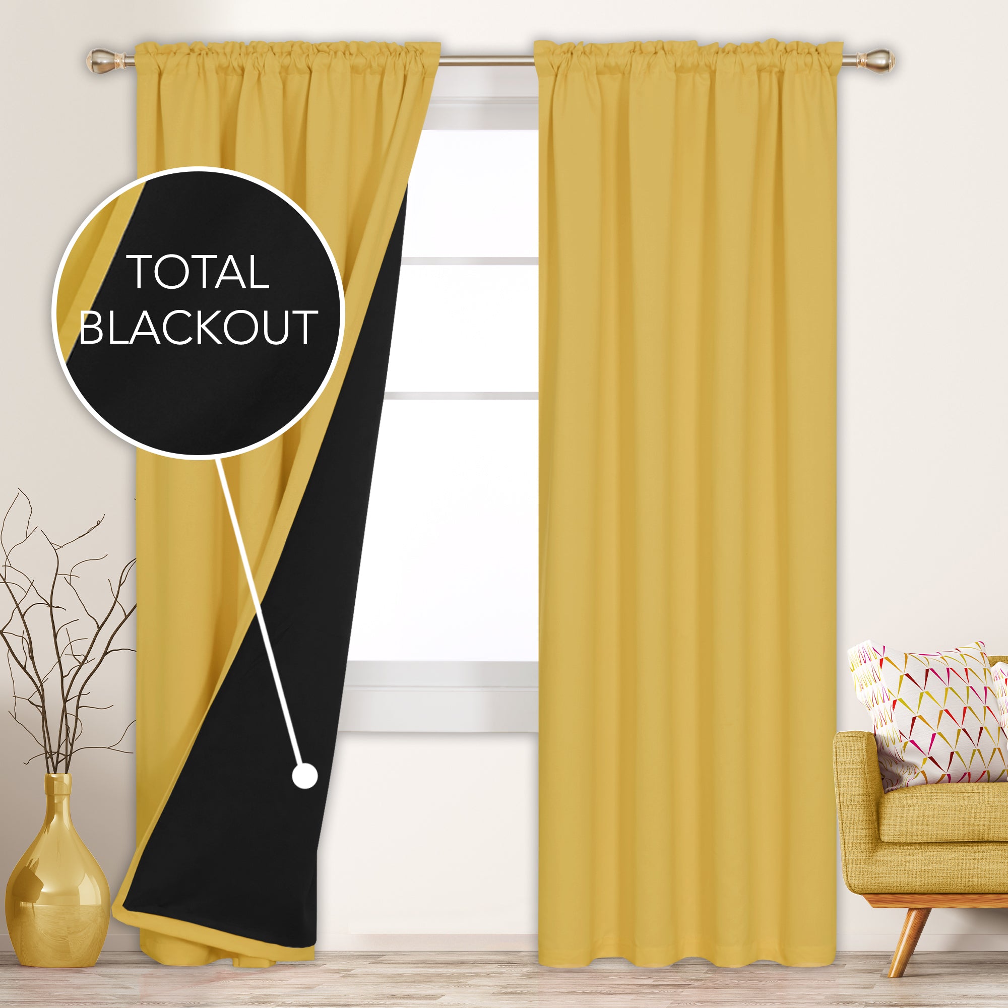 Deconovo ModernLuxury 100% Full BlackOut SatinRodCurtains For LivingRoom or BedRoom 2Panels