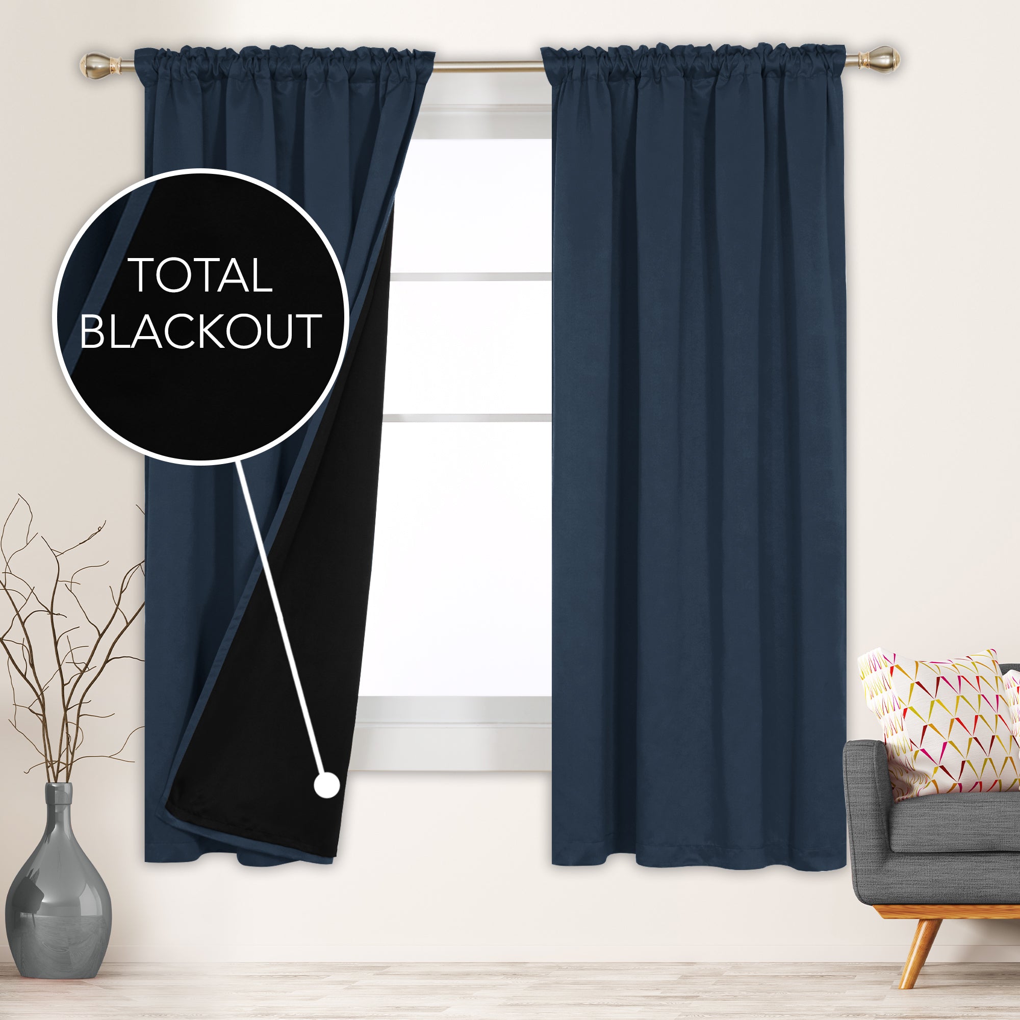 Deconovo ModernLuxury BlackOut RodCurtains For LivingRoom or BedRoom，Easy Clean,2Panels