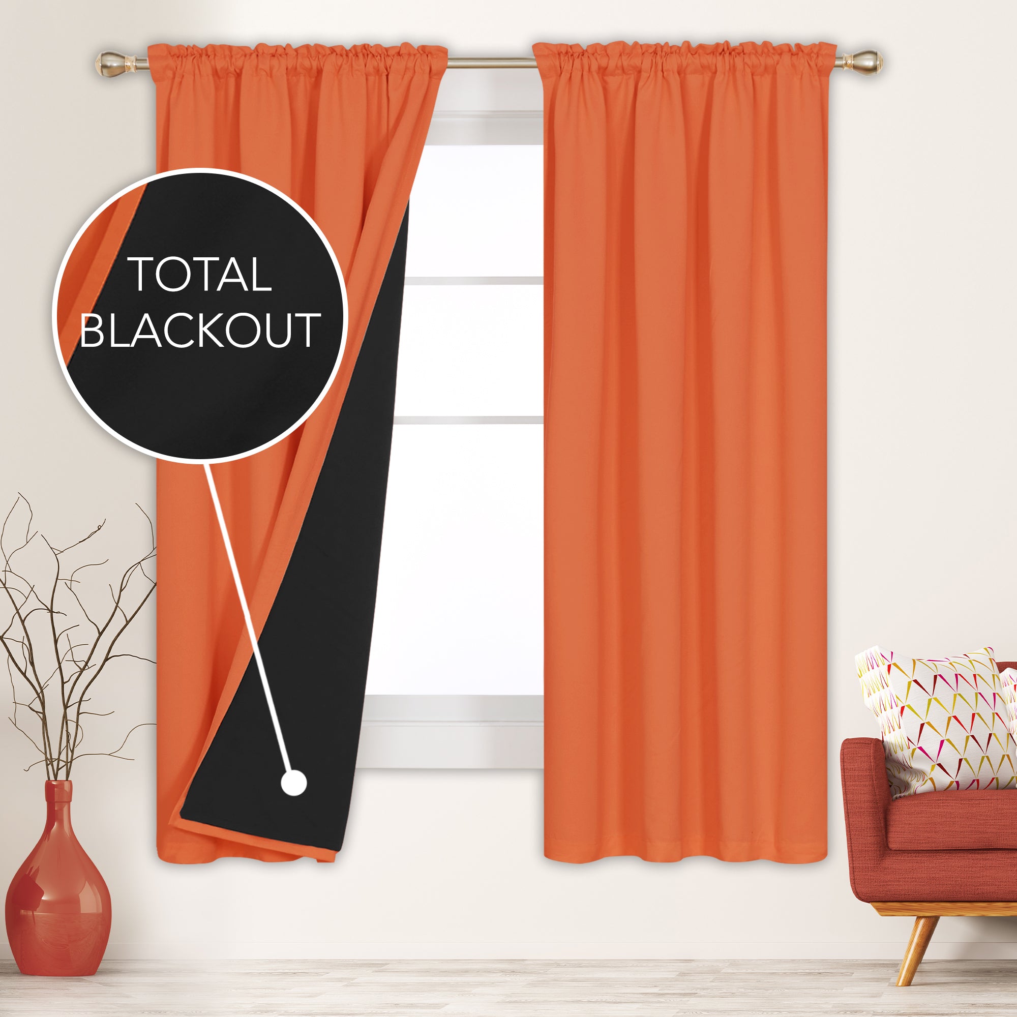 Deconovo ModernLuxury 100% Full BlackOut SatinRodCurtains For LivingRoom or BedRoom 2Panels
