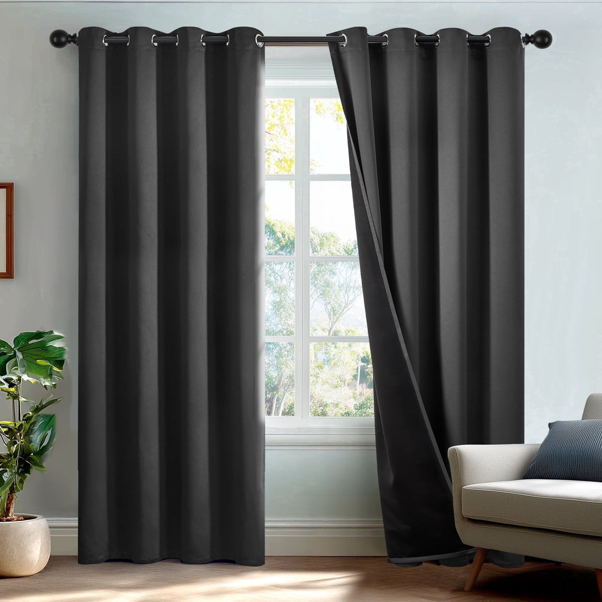 Deconovo Total Blackout Grommet Curtains, 2 Panels - Dark Gray, 52 x 84