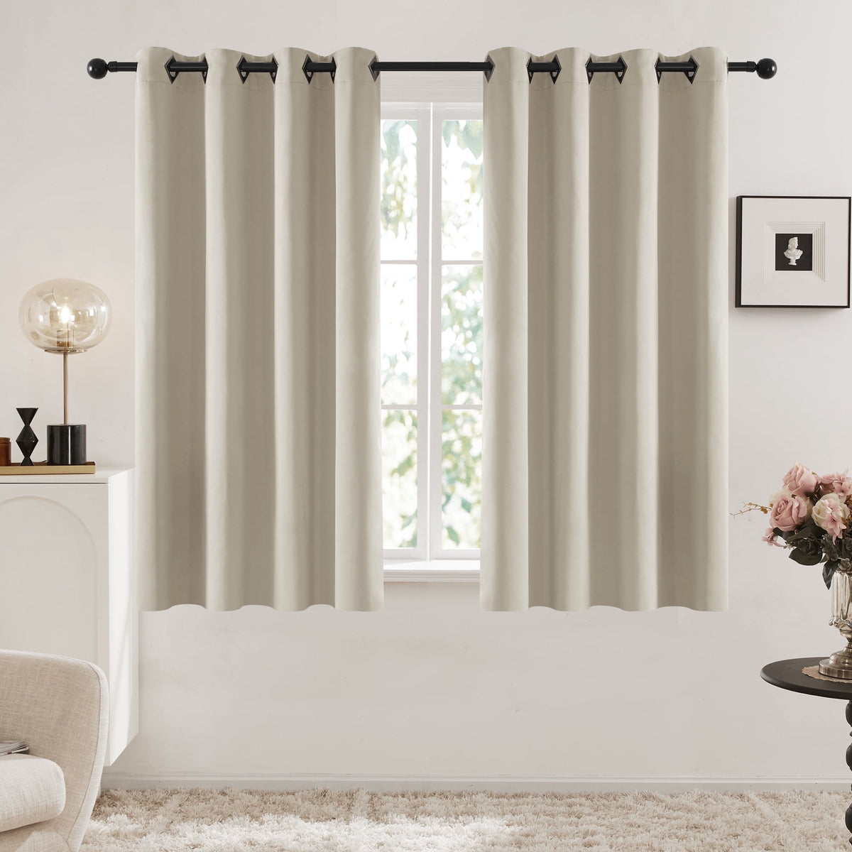 Deconovo Solid Grommet Blackout Curtains, 2 Panels - Light Beige, 52 x 63