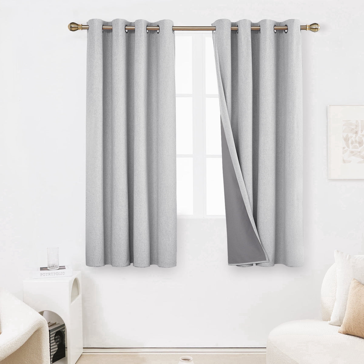 ZOPZO Faux Linen Grommet Blackout Curtains - Light Gray, 52 x 63