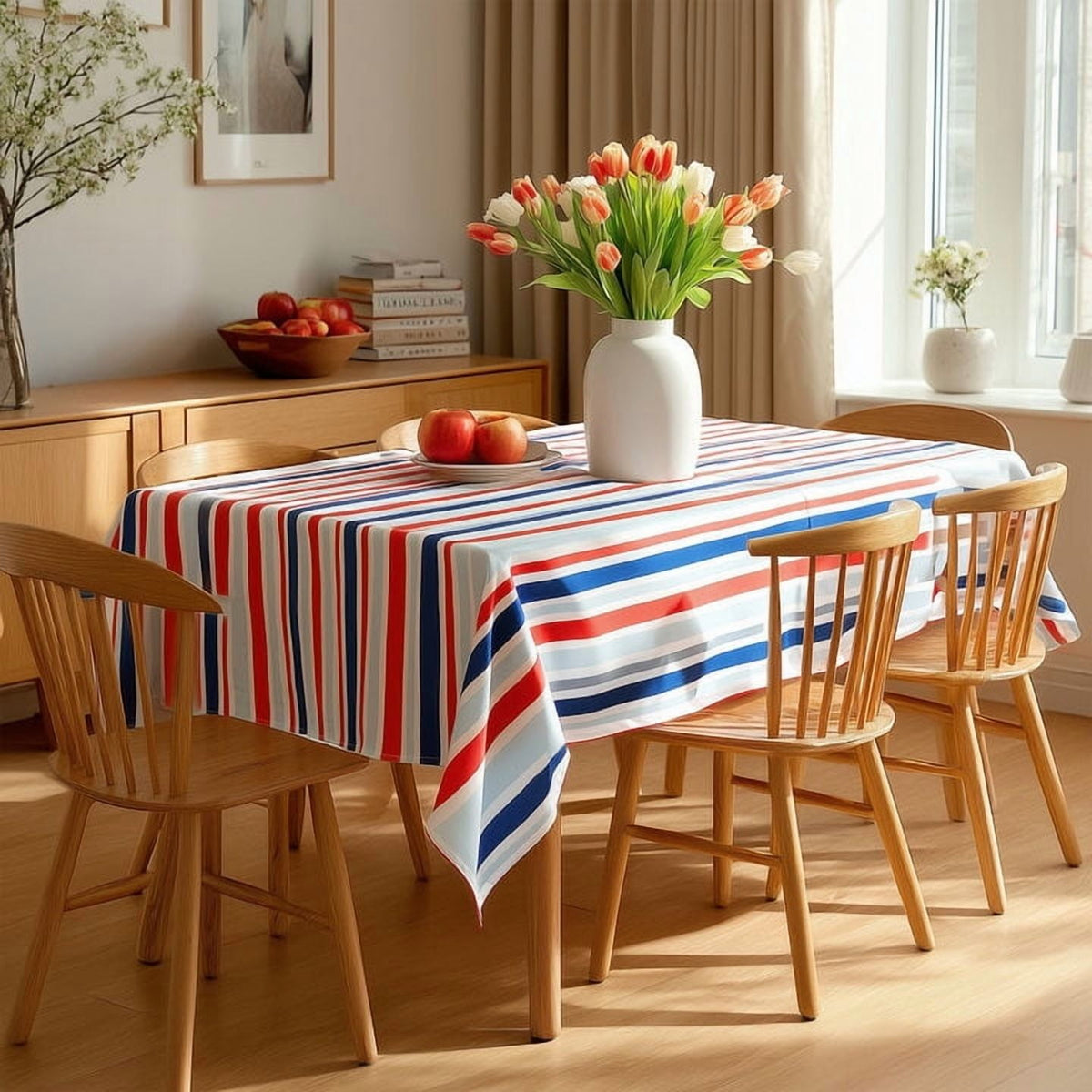 ZOPZO Tablecloths, Red-Blue/Striped
