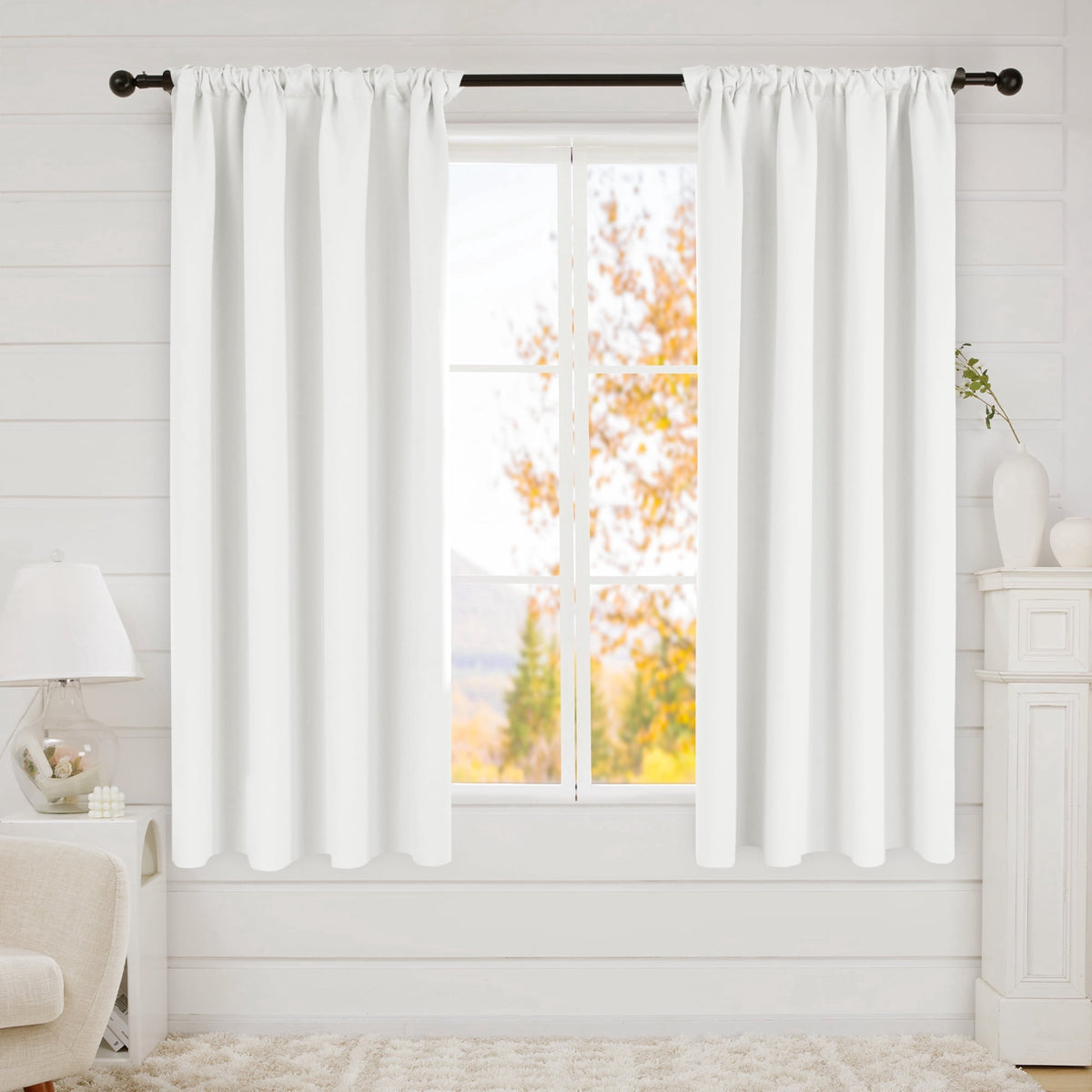 Deconovo Solid Rod Pocket Room Darkening Curtains, 2 Panels - Pure White, 42 x 45