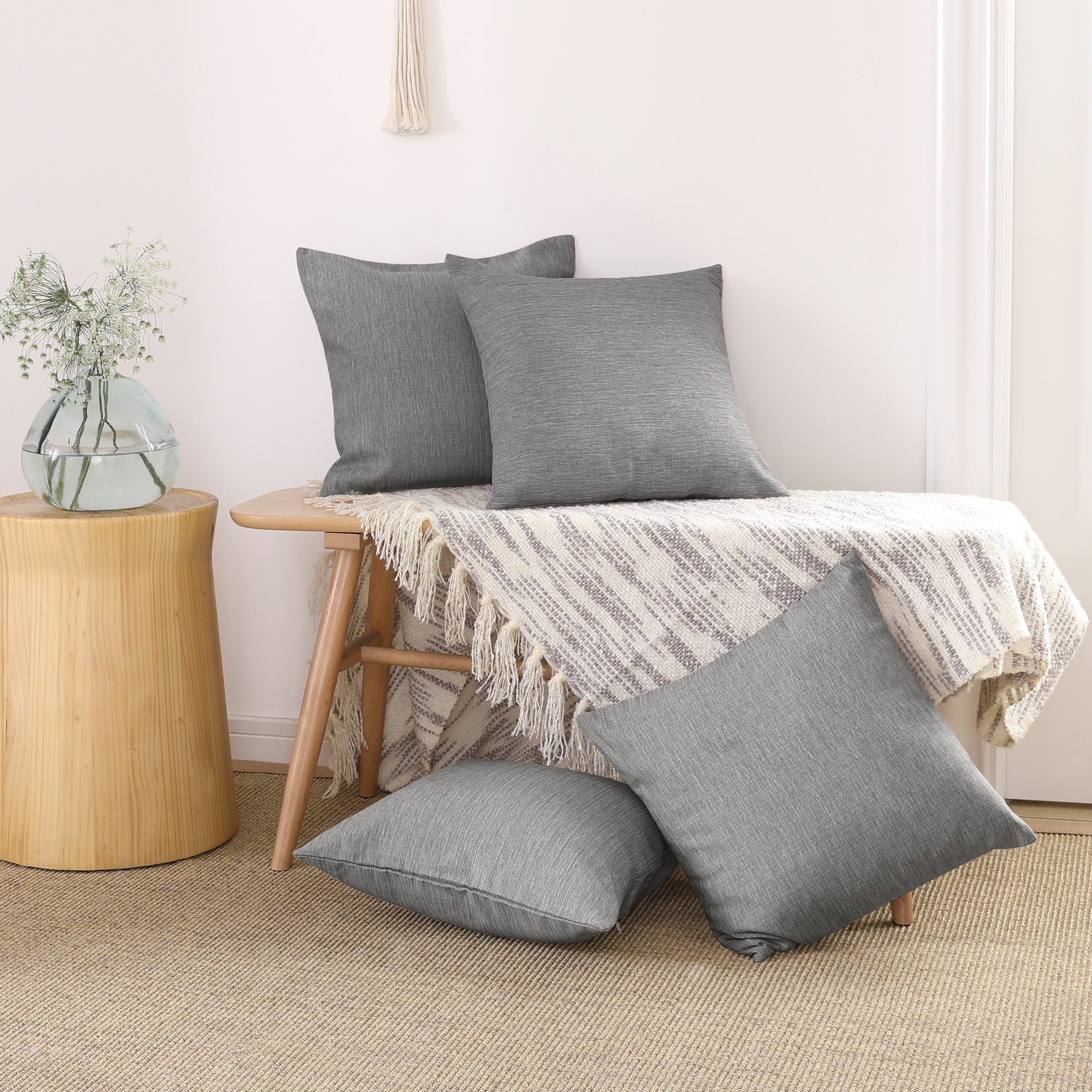 Deconovo 4 Pack Faux Linen Pillow Covers with Hidden Zipper