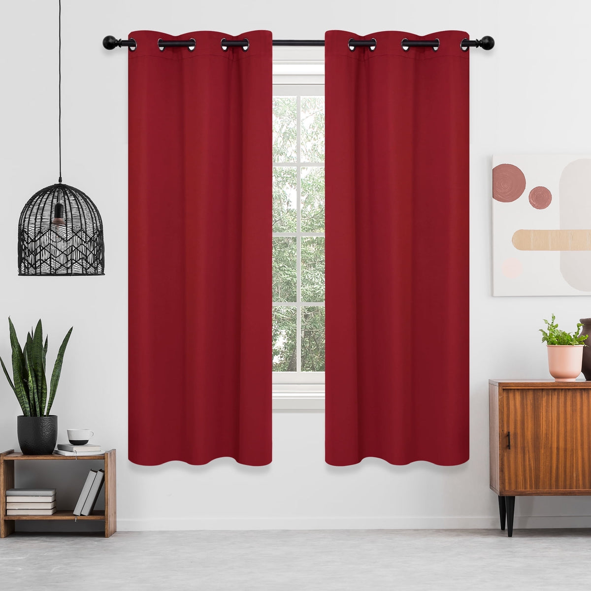 Deconovo Grommet Room Darkening Curtains, 2 Panels - True Red, 42 x 72