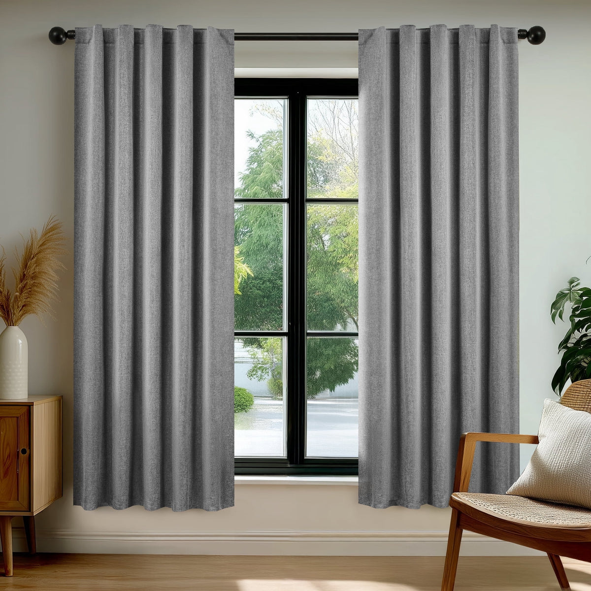 Deconovo Linen Look Blackout Rod Pocket and Back Tab Curtains, 2 Panels - Dark Gray, 38 x 72