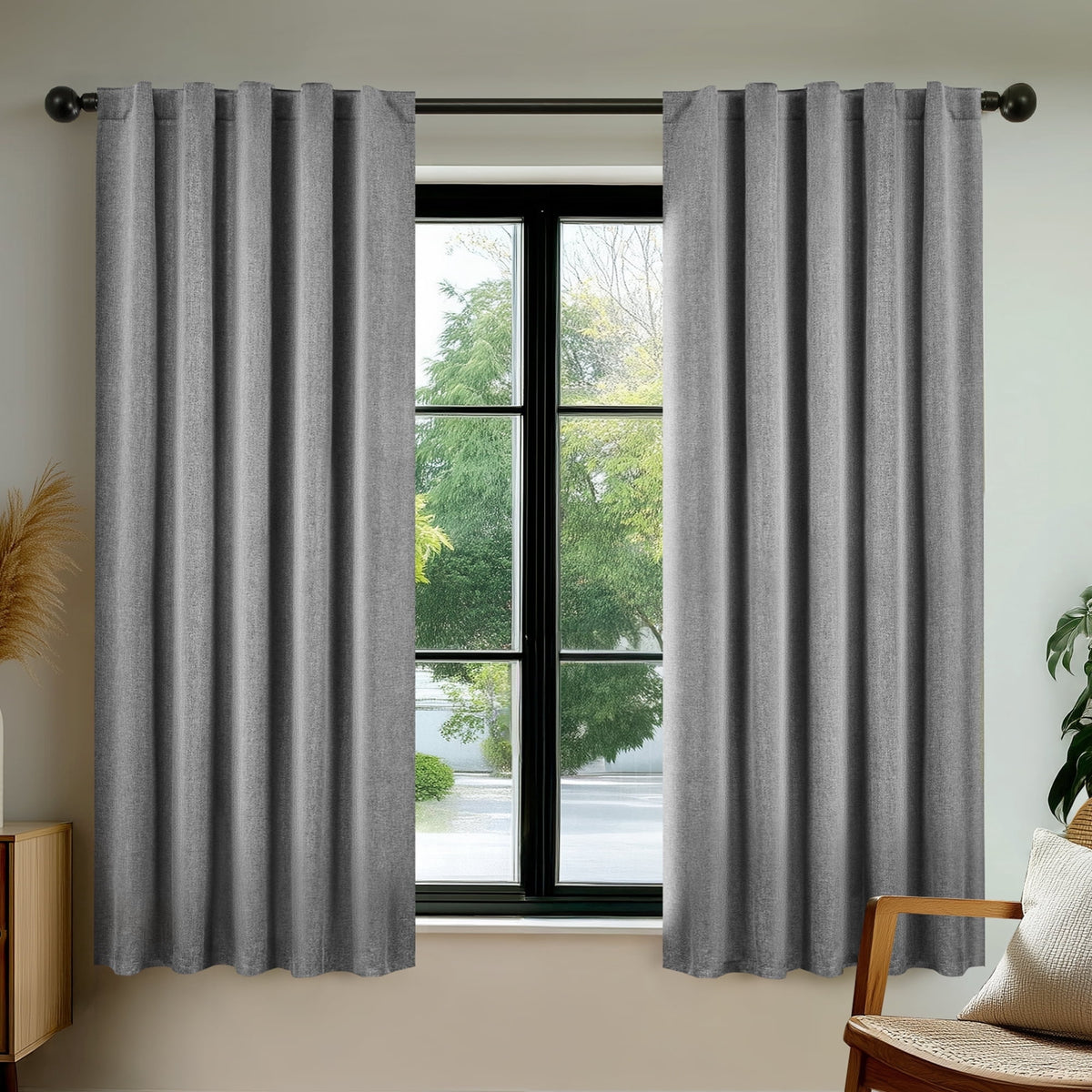 Deconovo Linen Look Blackout Rod Pocket and Back Tab Curtains, 2 Panels - Dark Gray, 38 x 63