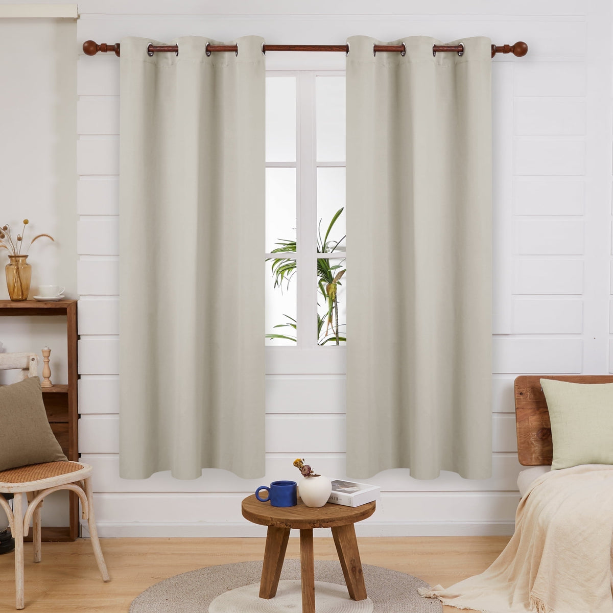 Deconovo Grommet Room Darkening Curtains, 2 Panels - Light Beige, 38 x 72