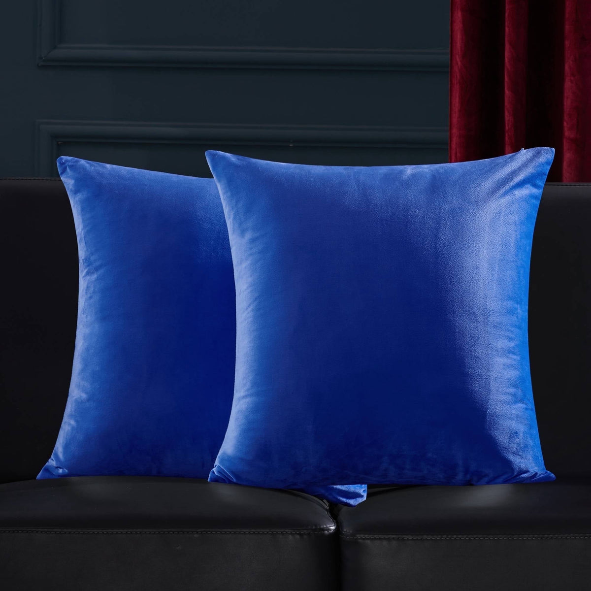 Deconovo Solid Velvet Throw Pillow Covers, 2 Pack - Dark Blue, 16 x 16