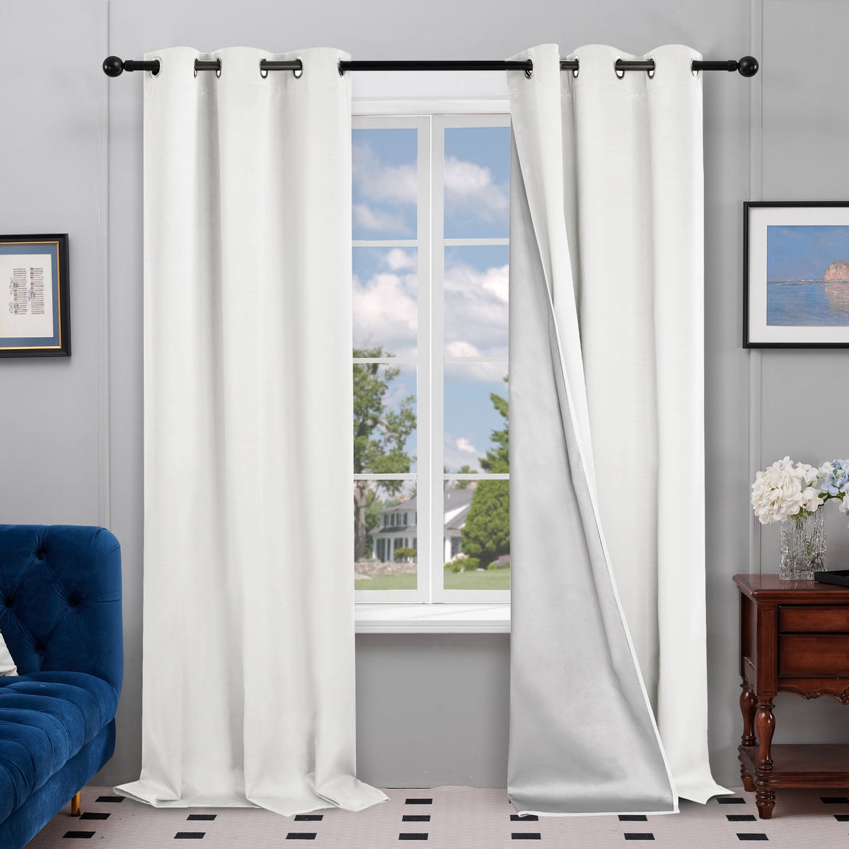 Deconovo Silver Back Coating Grommet Blackout Curtains, 2 Panels - Pure White, 42 x 84
