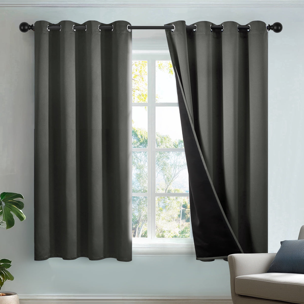 Deconovo Total Blackout Grommet Curtains, 2 Panels - Light Gray, 52 x 63