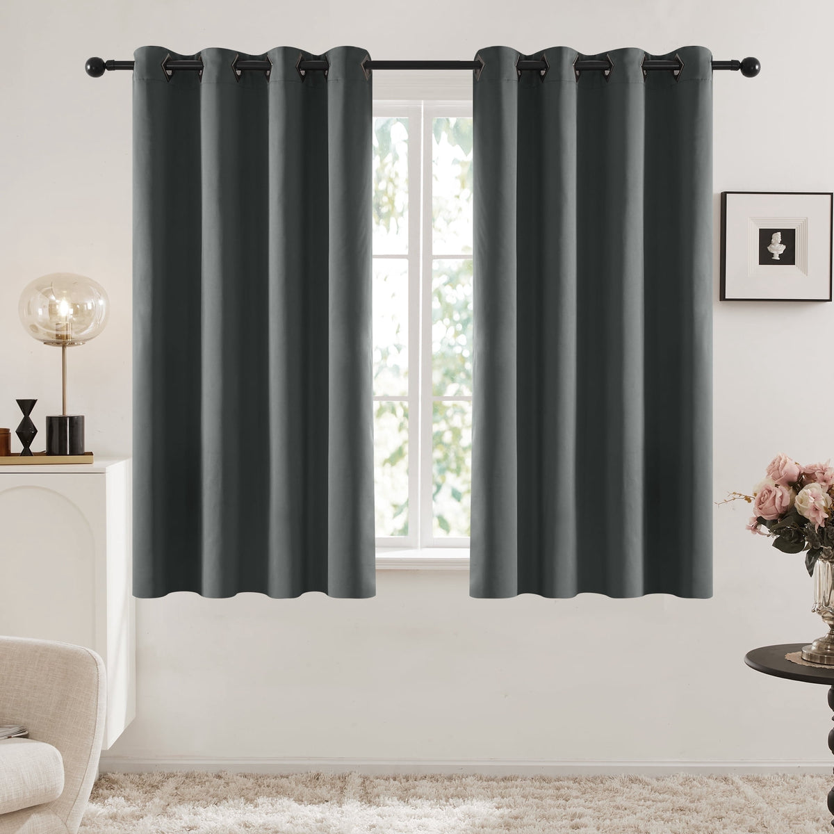 Deconovo Solid Grommet Blackout Curtains, 2 Panels - Dark Gray, 52 x 63