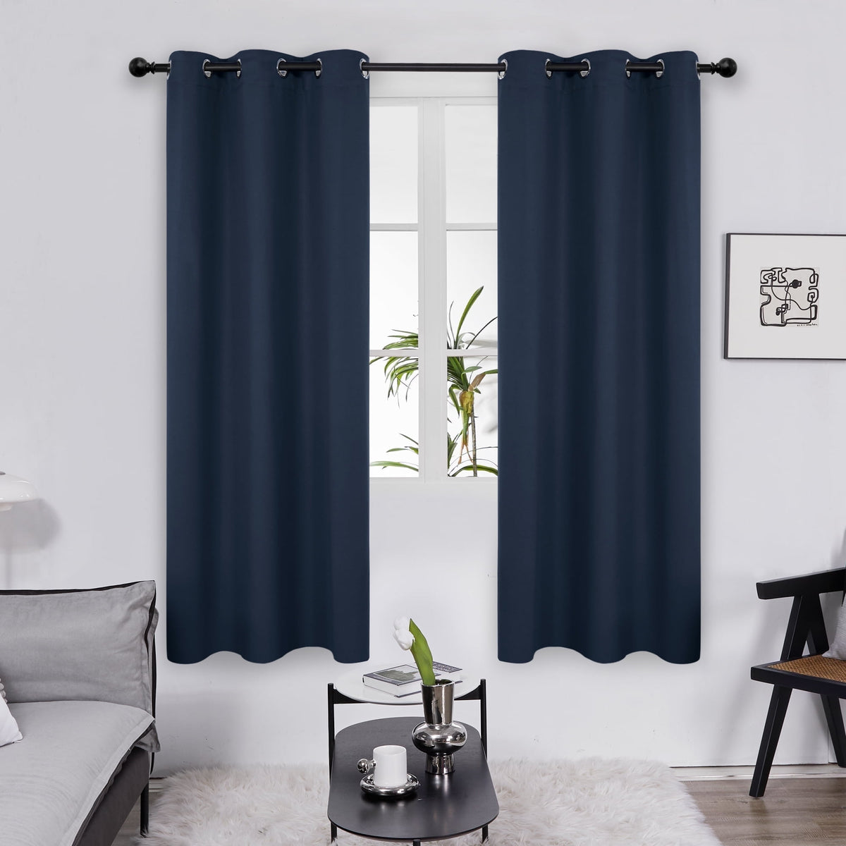 Deconovo Grommet Room Darkening Curtains, 2 Panels - Navy Blue, 38 x 72