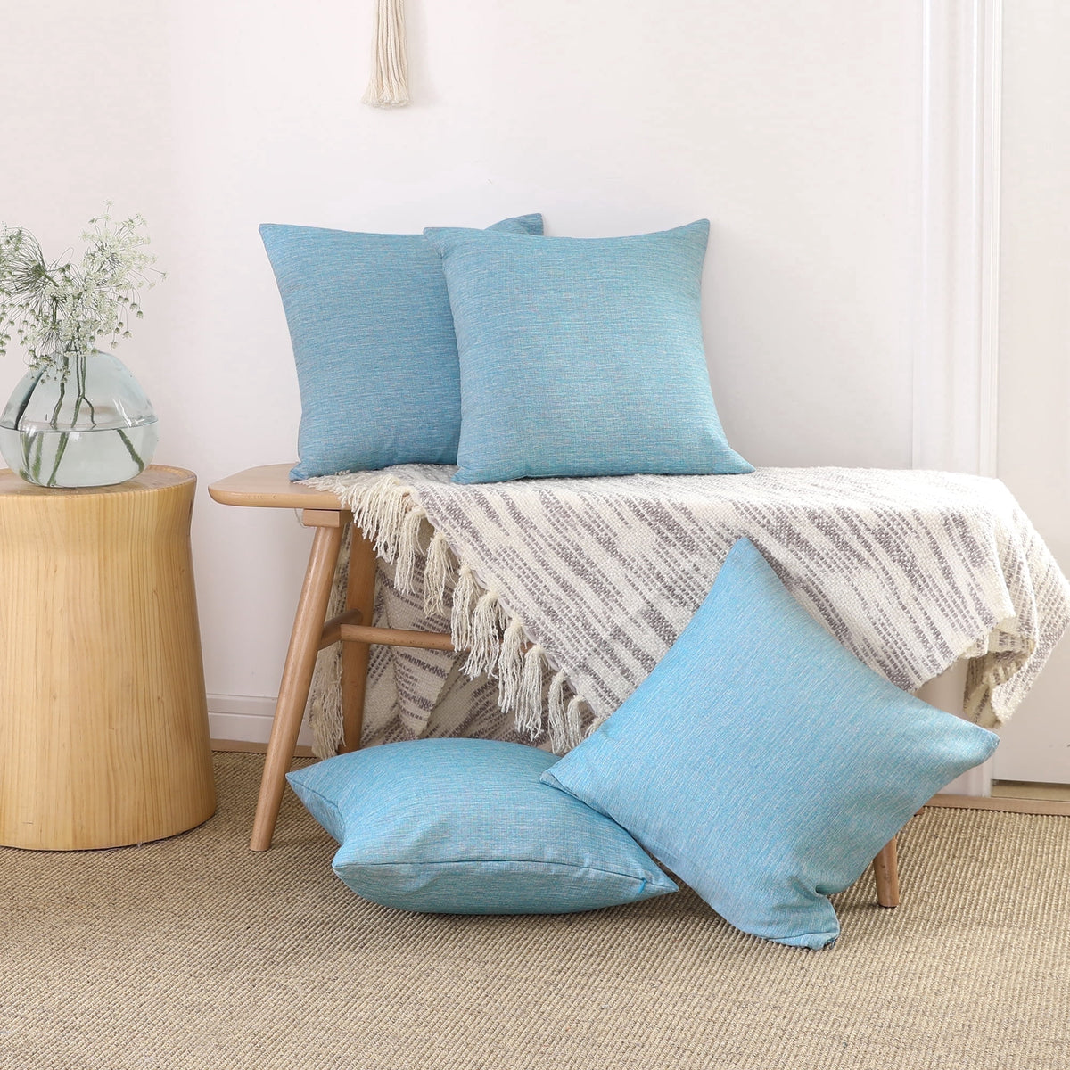 Deconovo Faux Linen Throw Pillow Covers, Coral Green, 4 Pack - Coral Green, 18 x 18