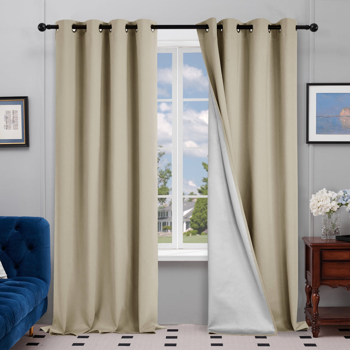 Deconovo Silver Back Coating Grommet Blackout Curtains, 2 Panels - Beige, 52 x 84