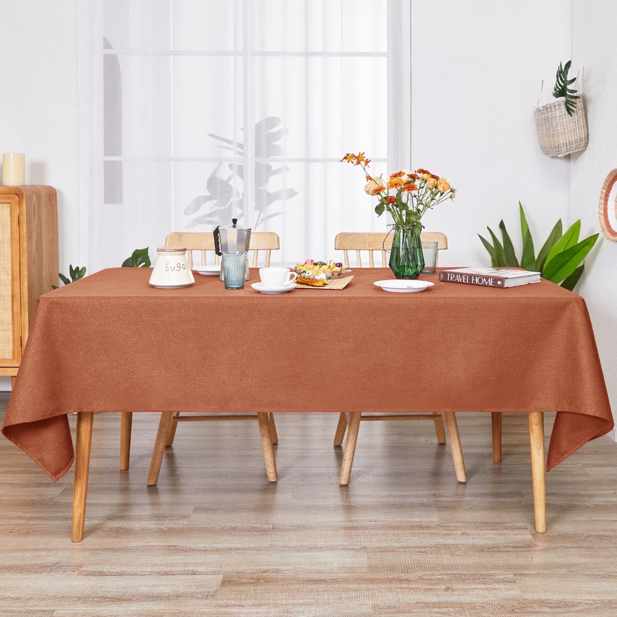 Deconovo Linen Look Tablecloth, Square and Rectangular Sizes - Brick Red, 54 x 54