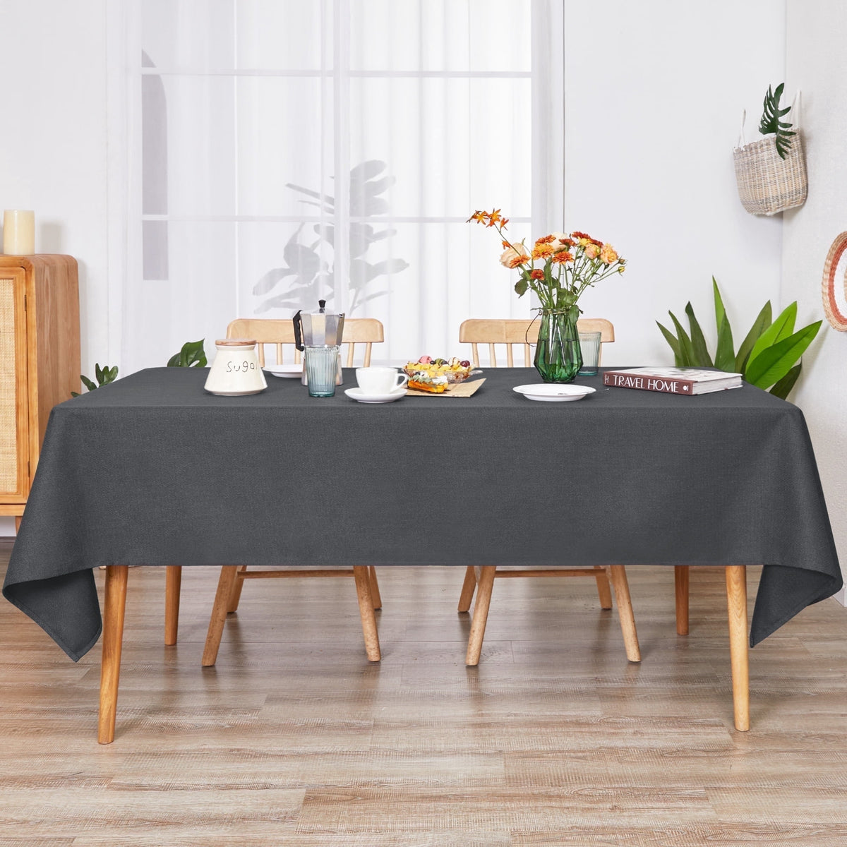 Deconovo Linen Look Tablecloth, Square and Rectangular Sizes - Dark Gray, 54 x 84