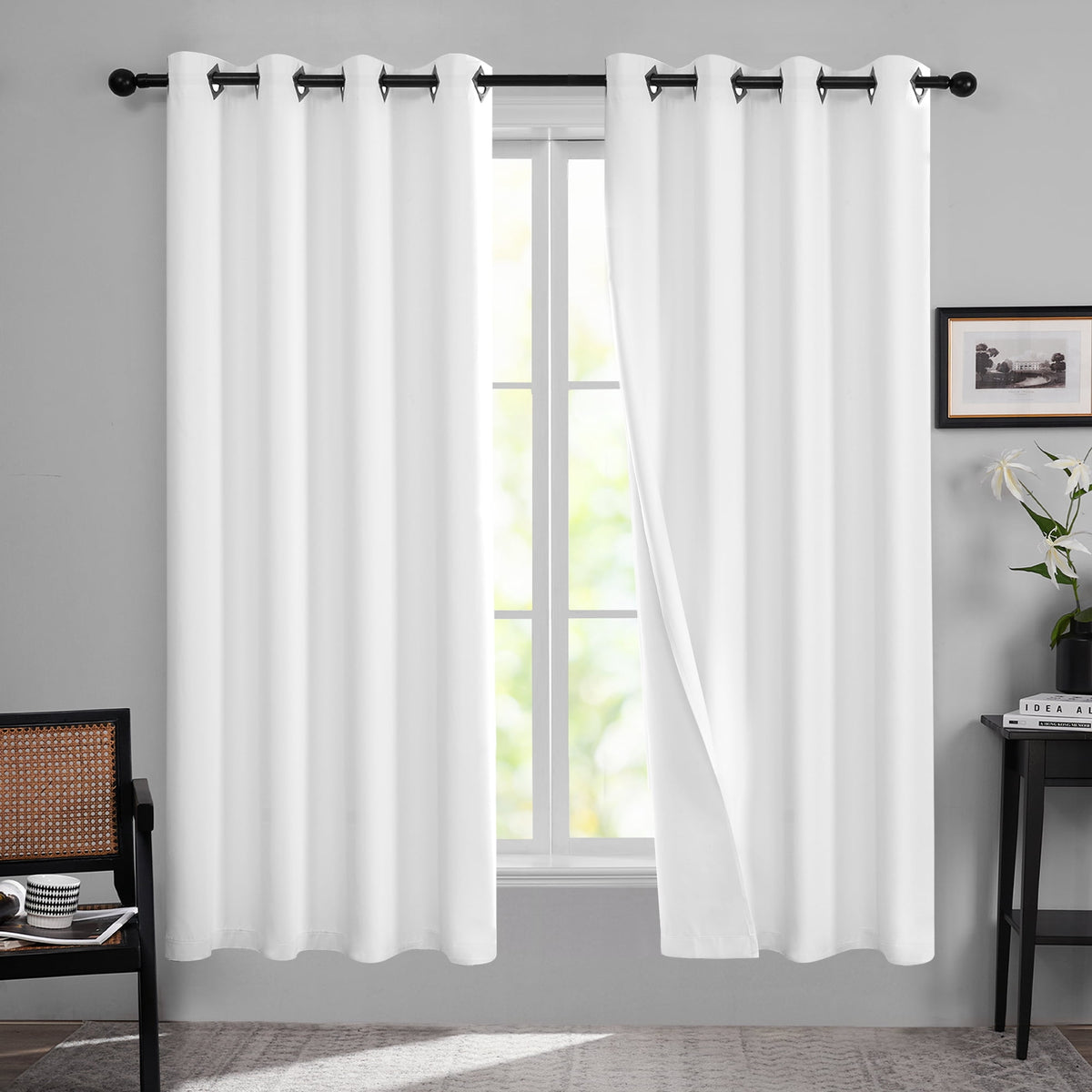 Deconovo Solid Grommet Blackout Curtains, 2 Panels - Pure White, 52 x 72