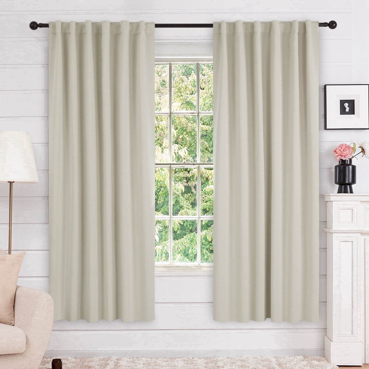 Deconovo Solid Blackout Back Tab and Rod Pocket Curtains, 2 Panels - Light Beige, 52 x 72