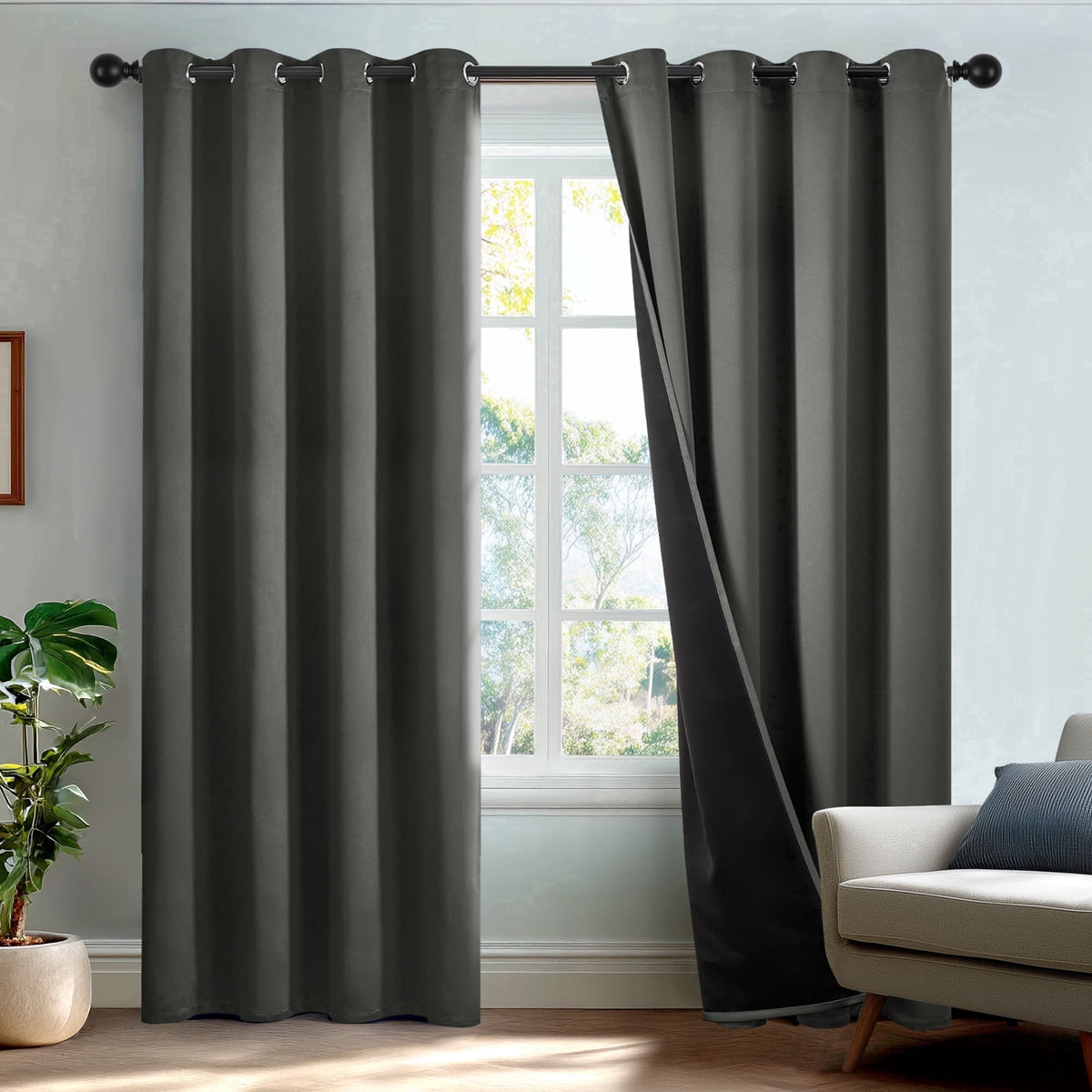 Deconovo Total Blackout Grommet Curtains, 2 Panels - Light Gray, 52 x 84