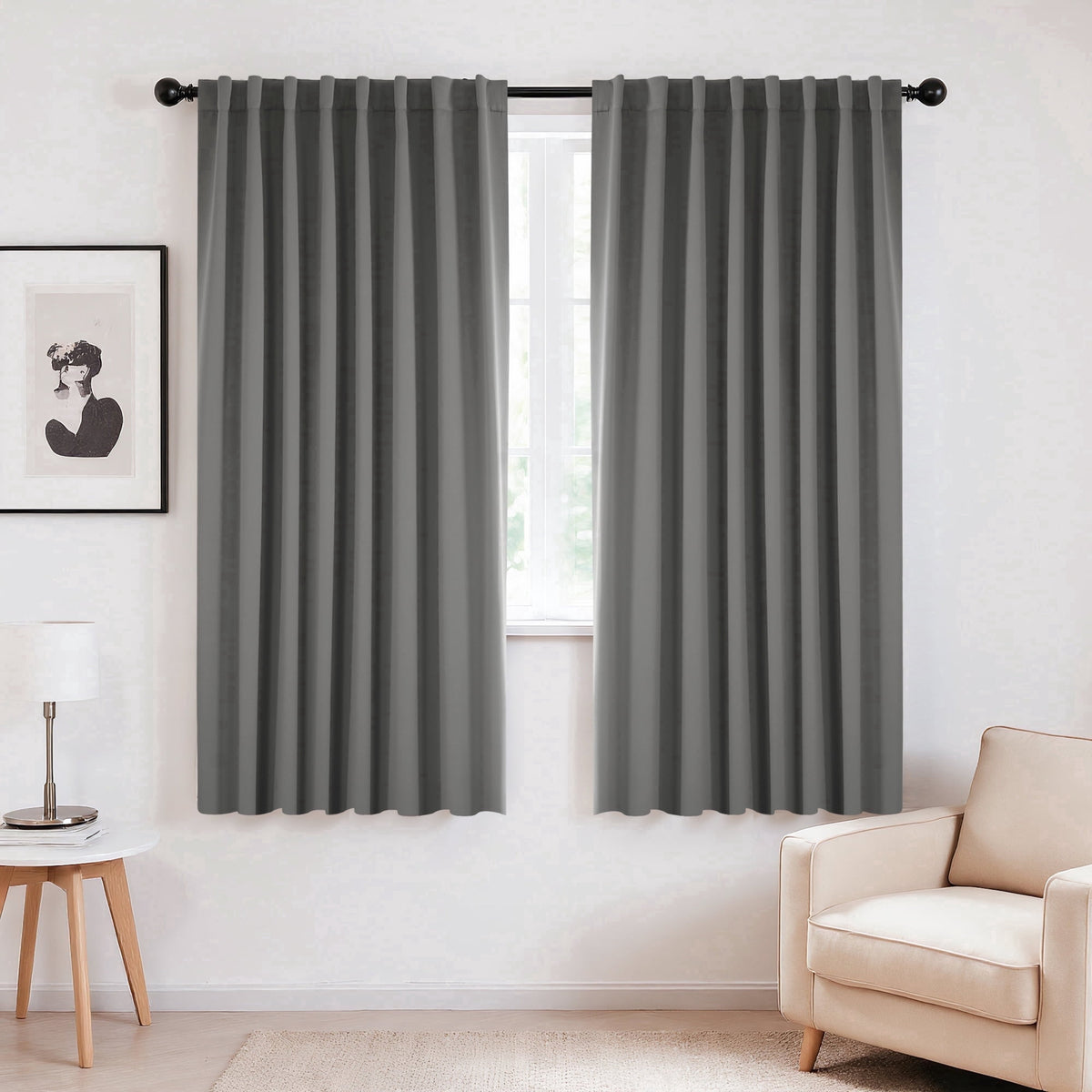 Deconovo Solid Blackout Back Tab and Rod Pocket Curtains, 2 Panels - Light Gray, 70 x 72