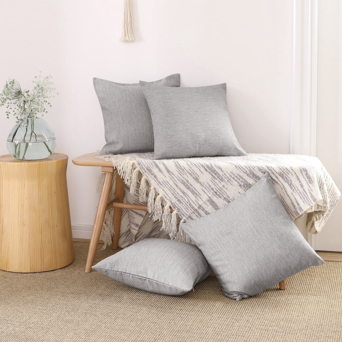 Deconovo Faux Linen Throw Pillow Covers, 4 Pack - Light Gray, 20 x 20, Fine Fau x Linen