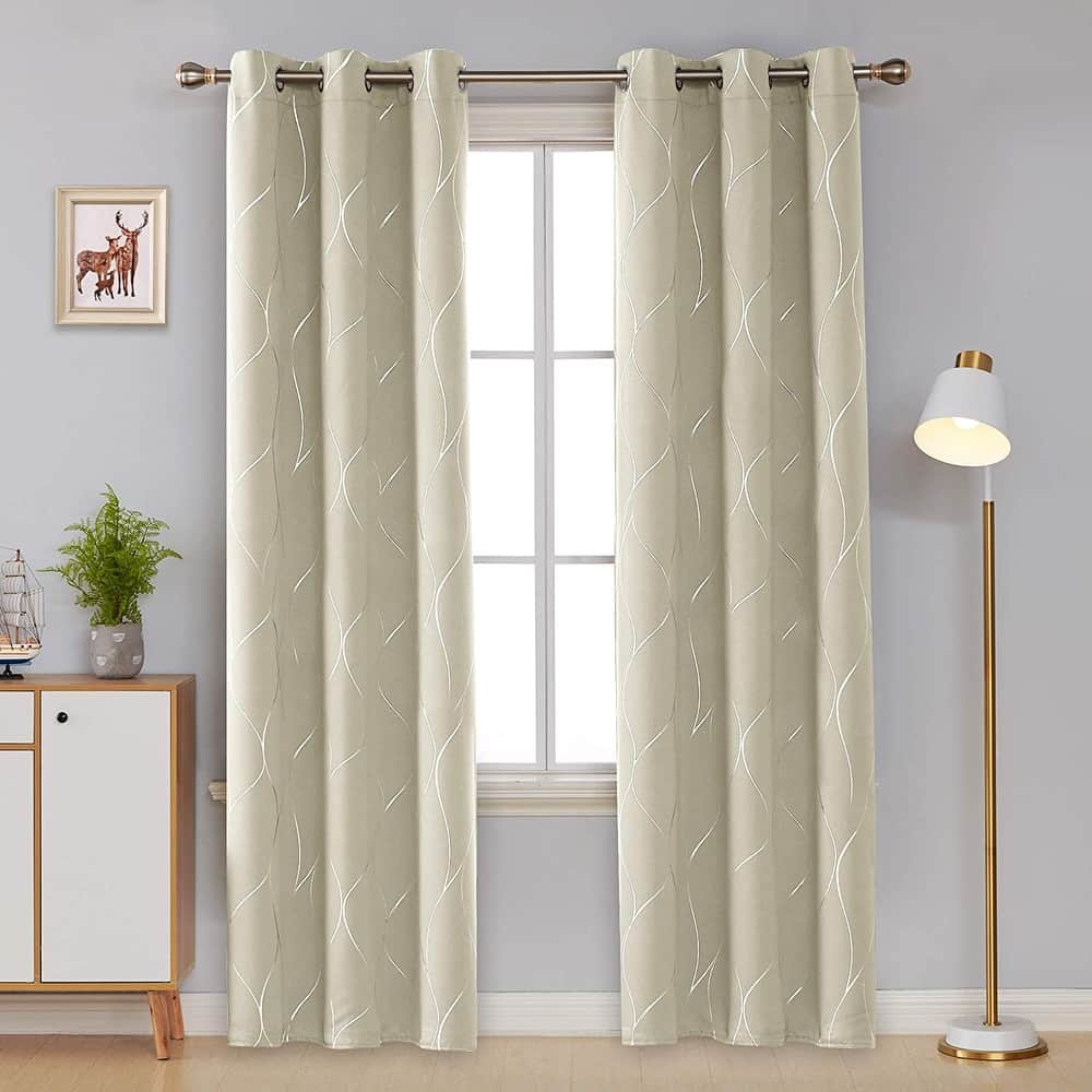 Deconovo Silver Line Room Darkening Thermal Grommet Curtain Panels for Windows, Set of 2
