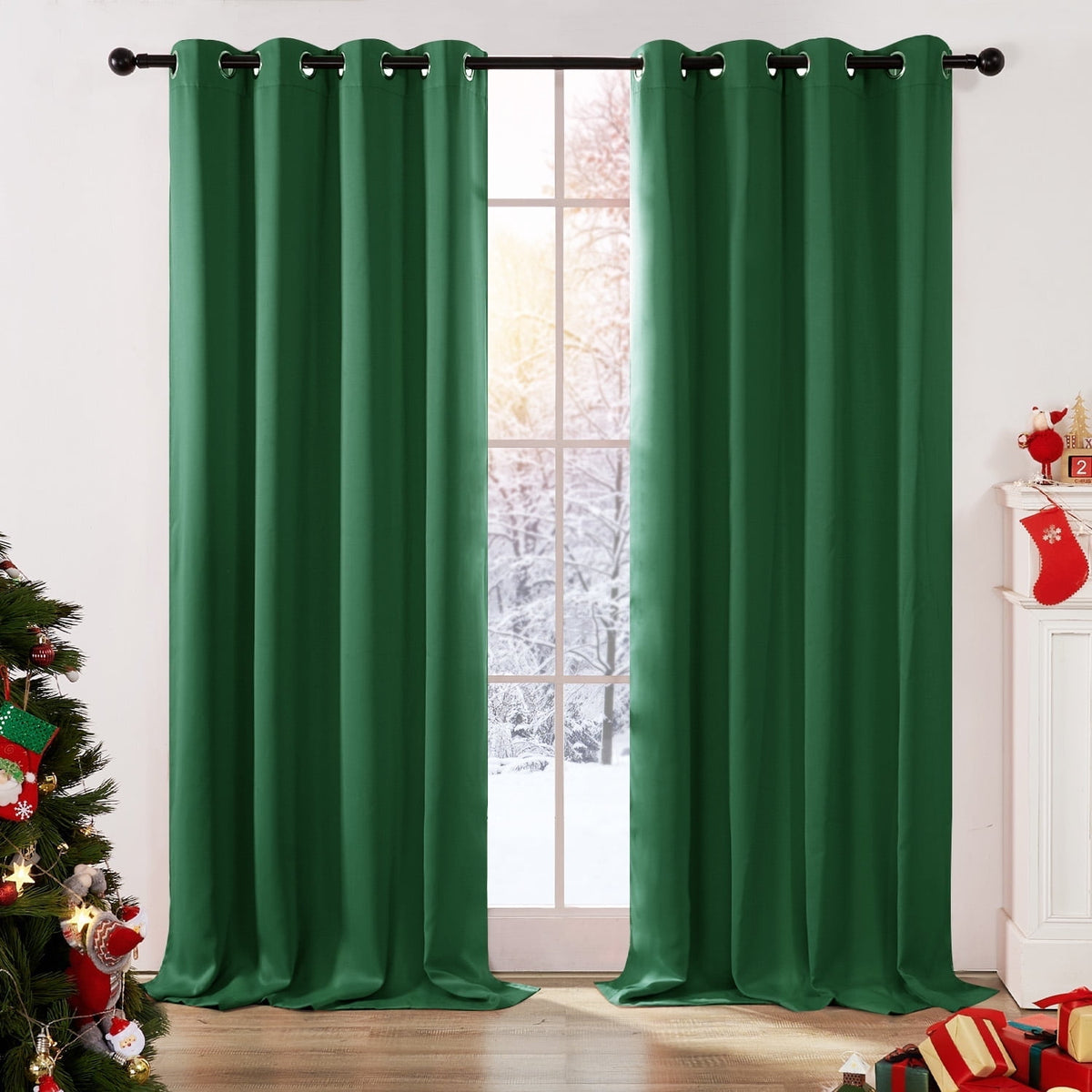 Deconovo Grommet Room Darkening Curtains, 2 Panels - Dark Green, 52 x 63