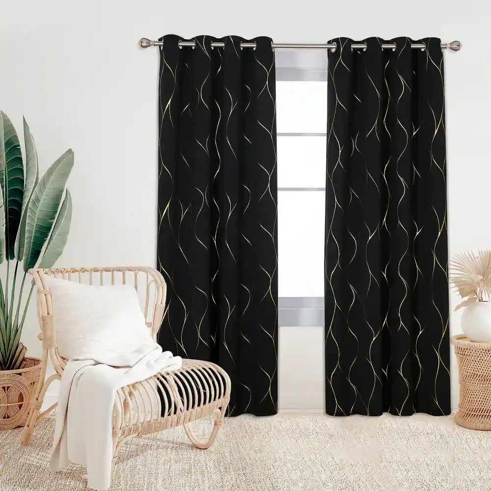 Deconovo Living Room Metallic Wave Foil Room Darkening Thermal Grommet Curtain Panels 42x84 Set of 2