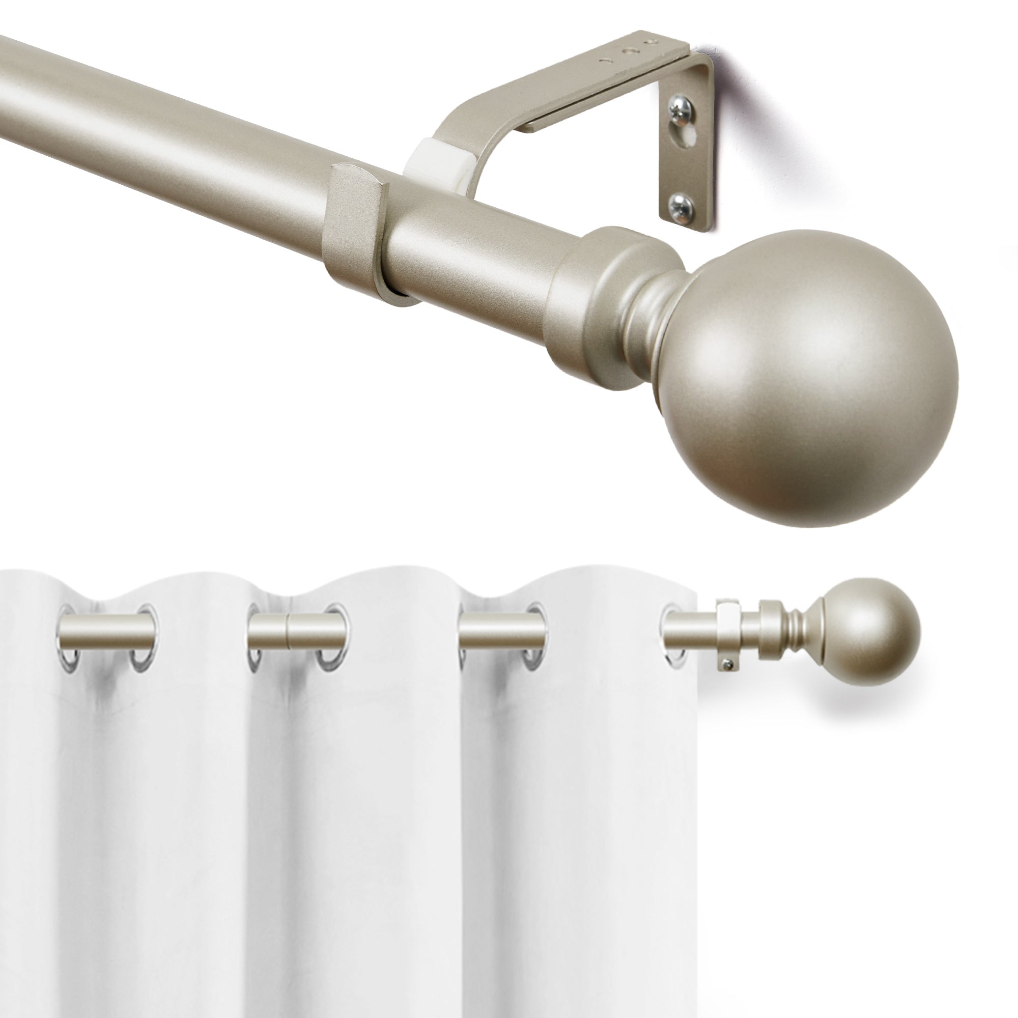 Deconovo 1-Inch Adjustable Curtain Rod with Modern Ball Finials – Includes Mounting Hardware