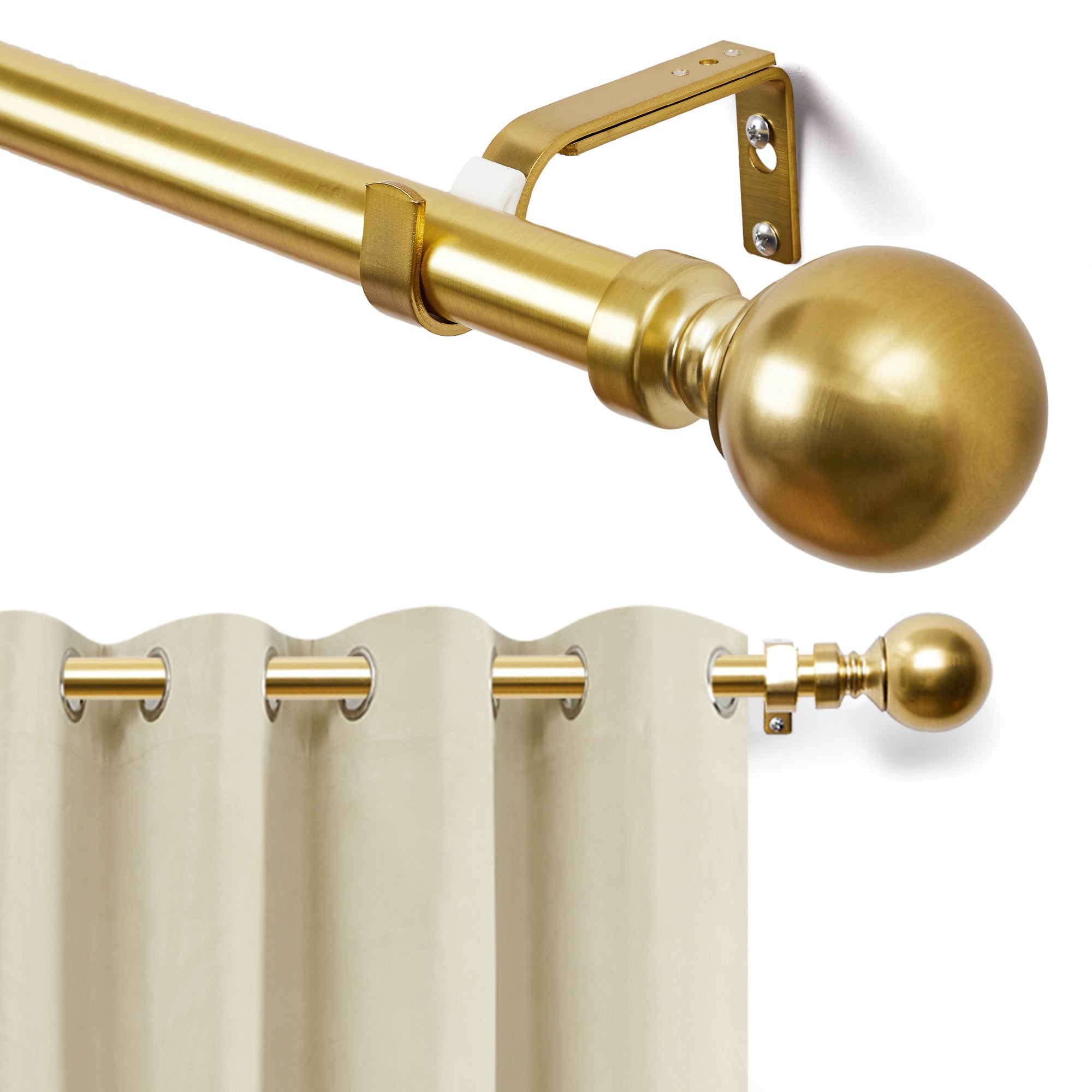 Deconovo 1-Inch Adjustable Curtain Rod with Modern Ball Finials – Includes Mounting Hardware
