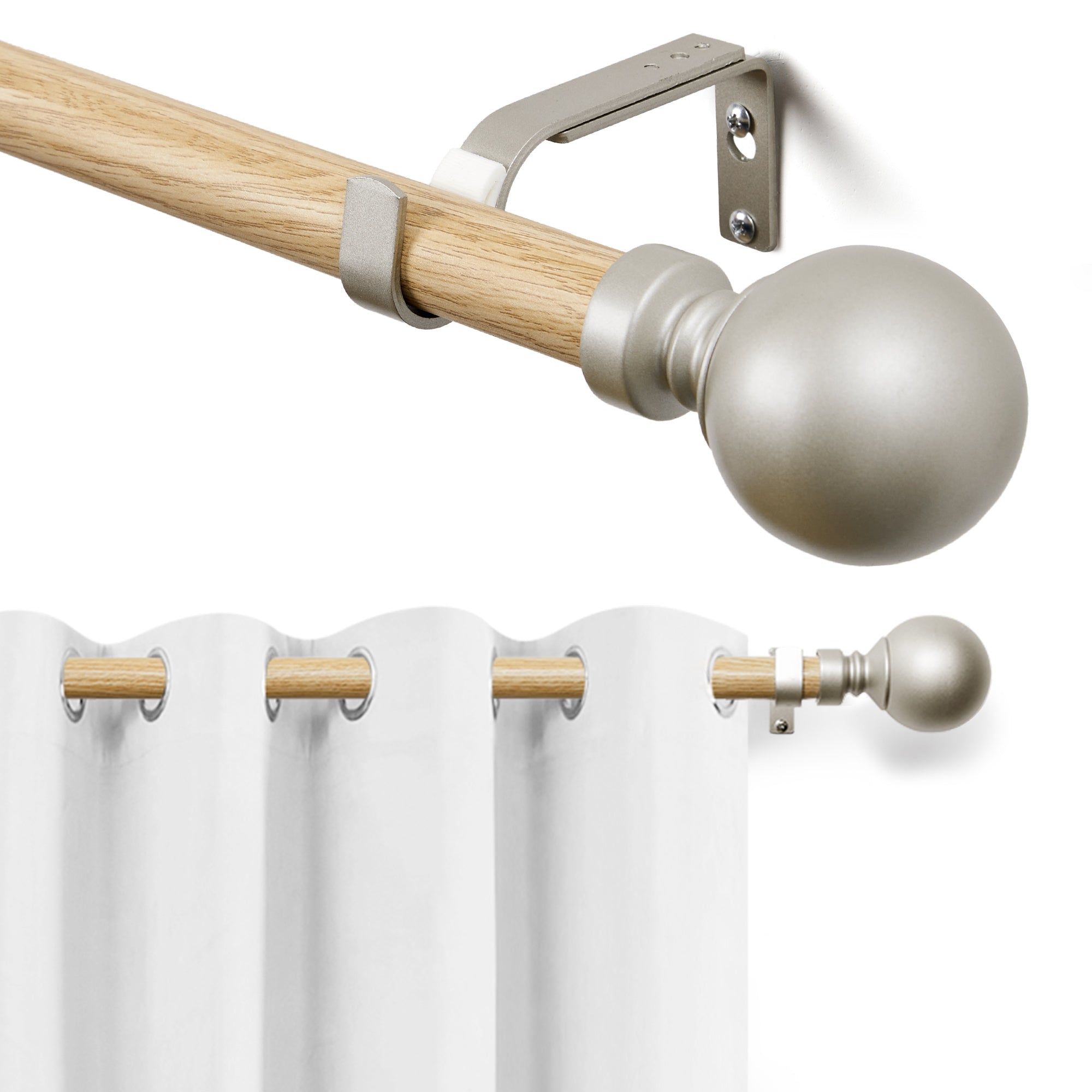 Deconovo 1-Inch Adjustable Curtain Rod with Modern Ball Finials – Includes Mounting Hardware