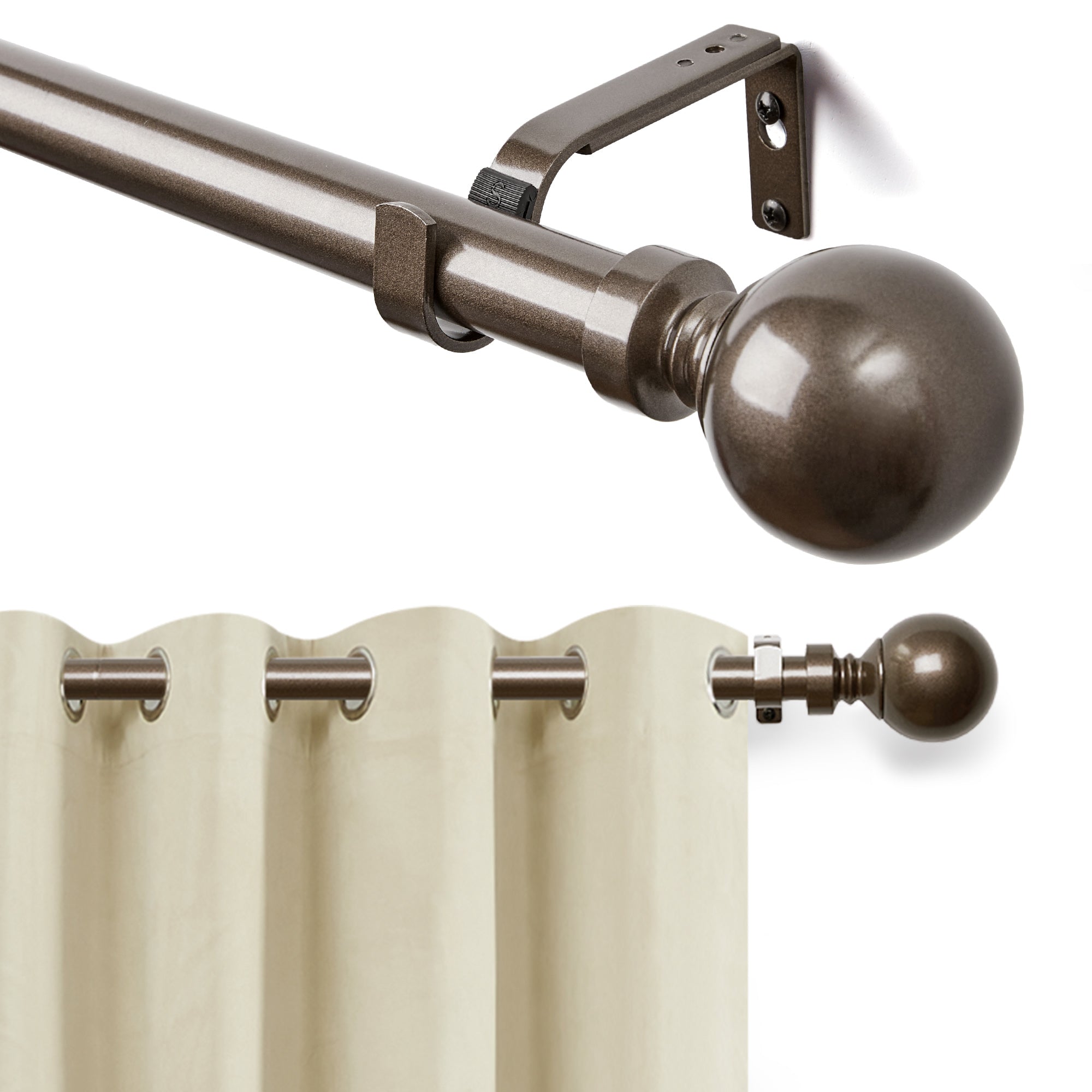 Deconovo 1-Inch Adjustable Curtain Rod with Modern Ball Finials – Includes Mounting Hardware