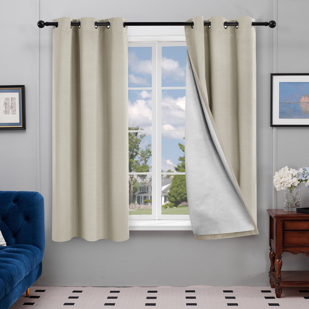 Deconovo Silver Back Coating Grommet Blackout Curtains, 2 Panels - Light Beige, 42 x 72