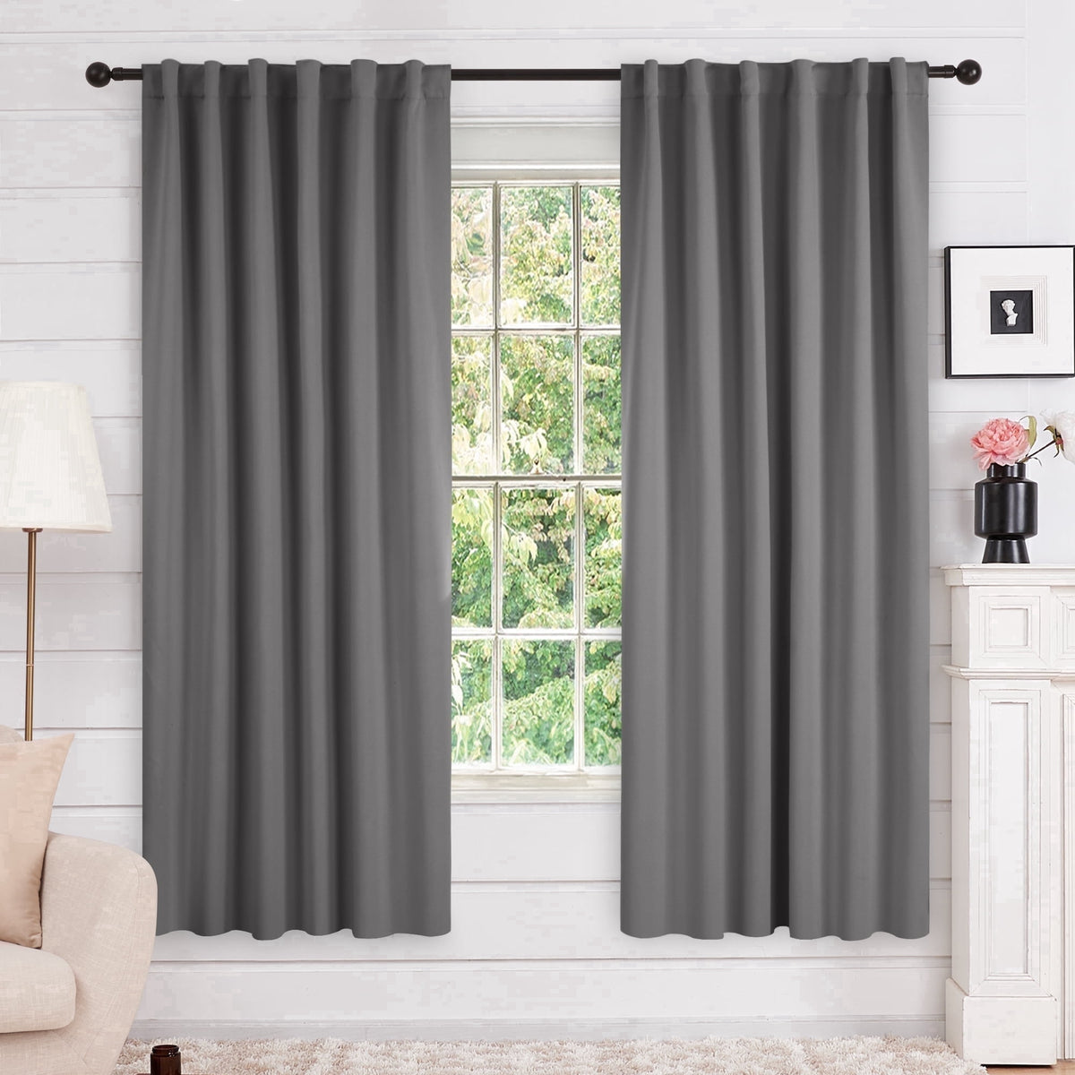 Deconovo Solid Blackout Back Tab and Rod Pocket Curtains, 2 Panels - Light Gray, 52 x 72